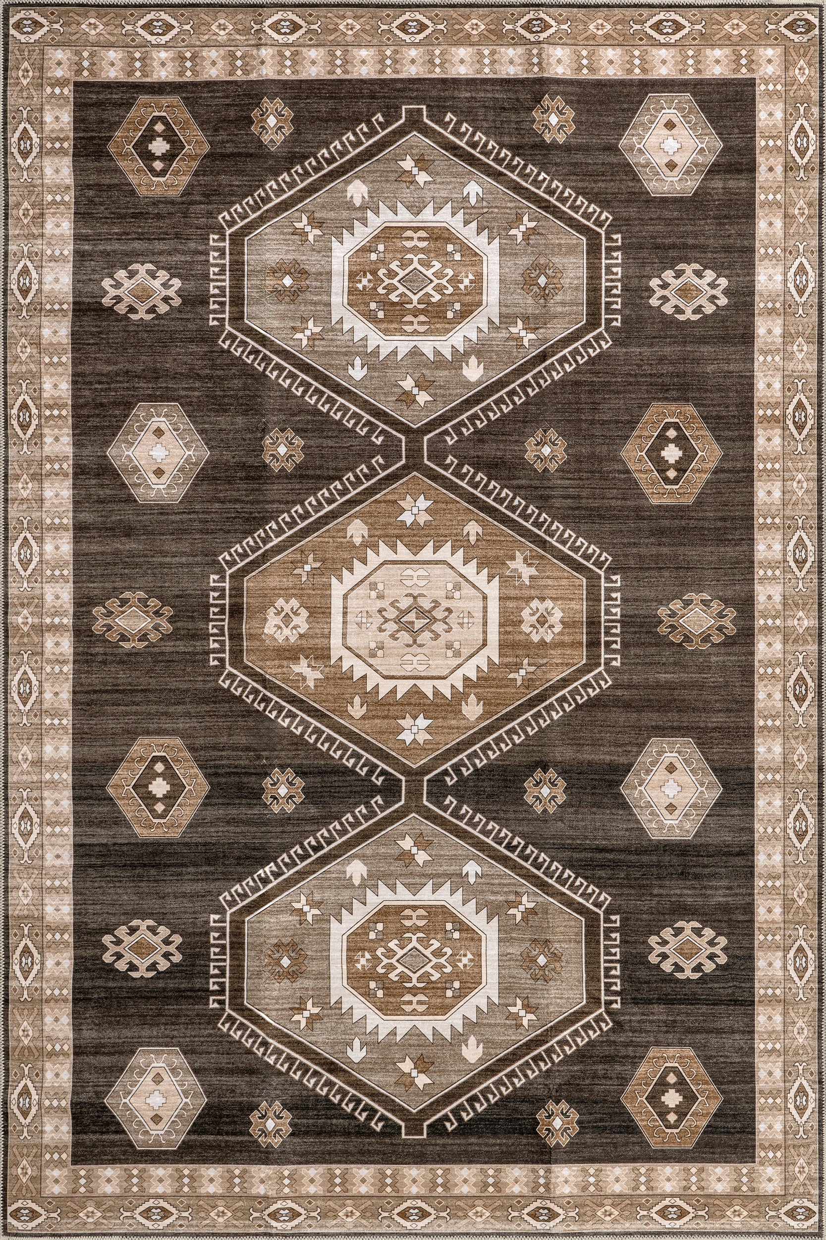Anette SplashGuard Vintage Medallion Machine Washable Area Rug