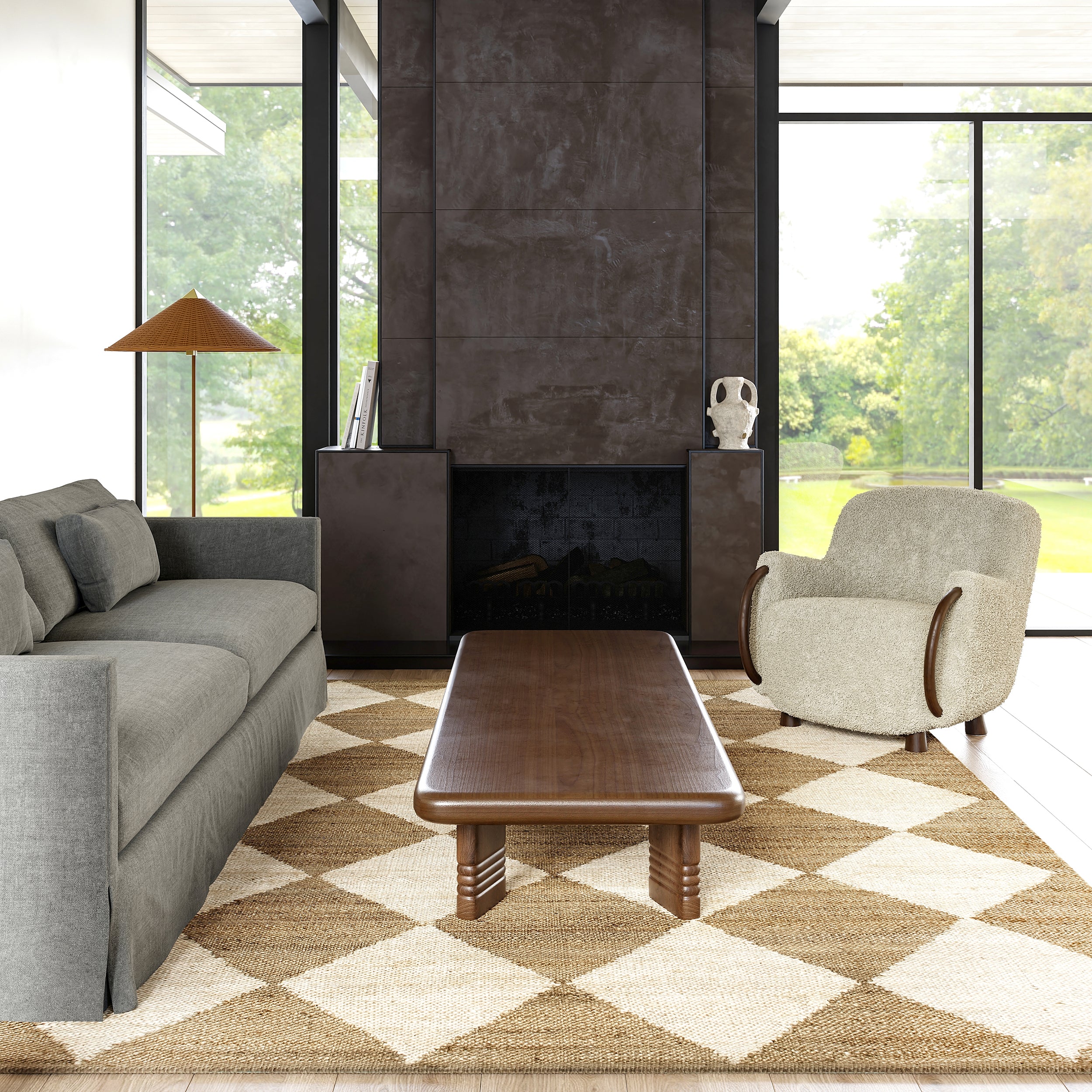 Louie Diamond Checkerboard Jute Area Rug - Image 2