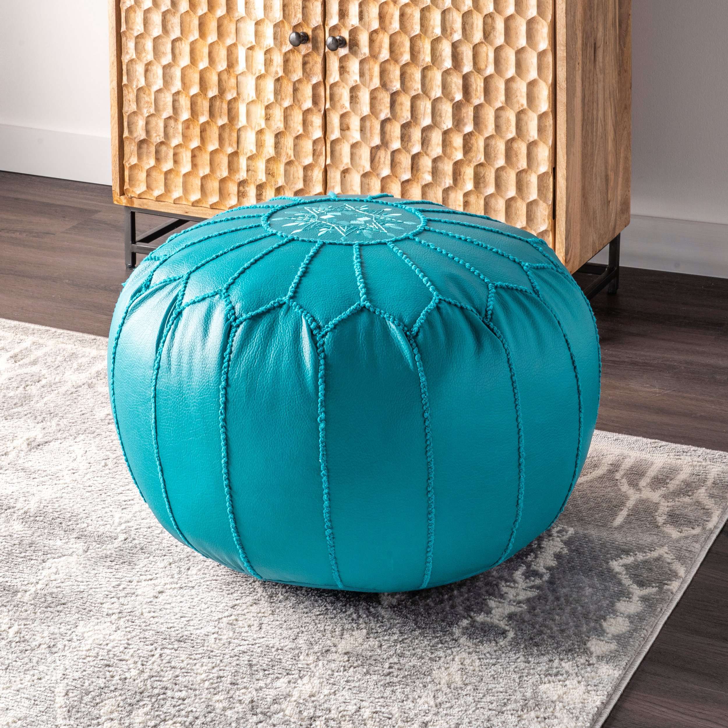 Classic Moroccan Faux Leather Filled Ottoman Pouf - Image 5