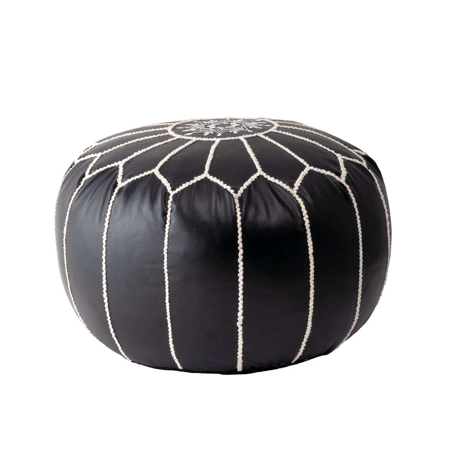 Classic Moroccan Faux Leather Filled Ottoman Pouf - Image 7
