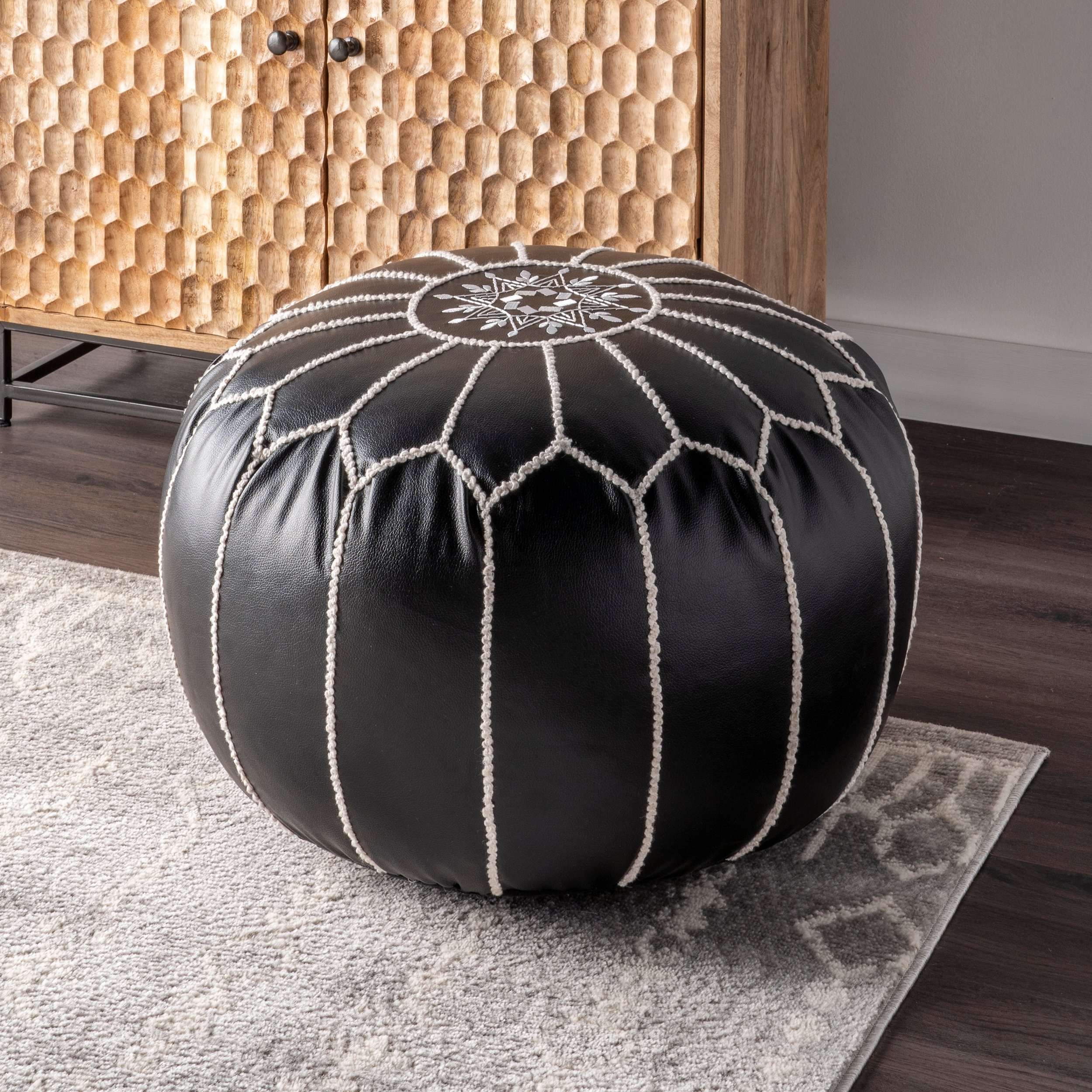 Classic Moroccan Faux Leather Filled Ottoman Pouf - Image 8