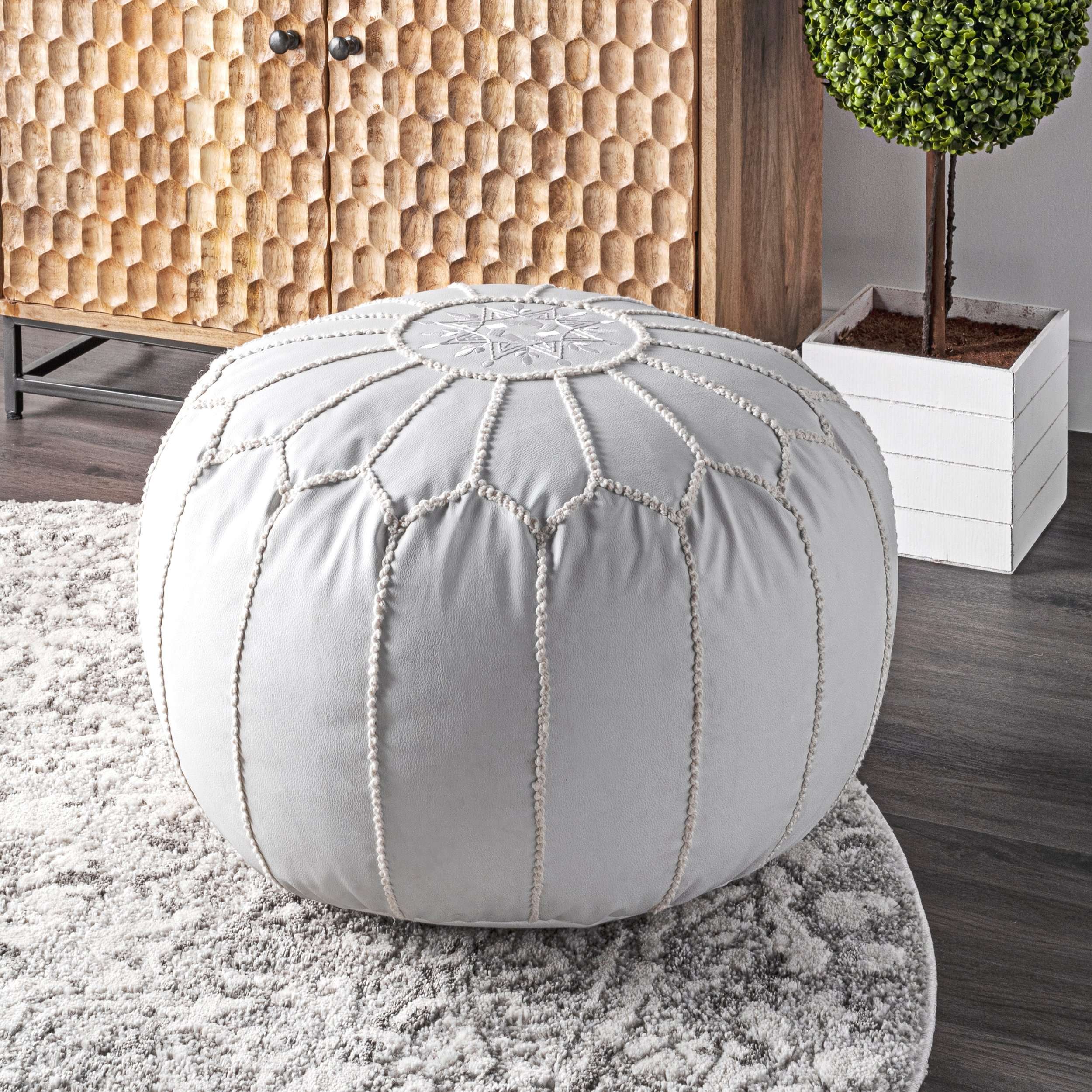 Classic Moroccan Faux Leather Filled Ottoman Pouf - Image 11