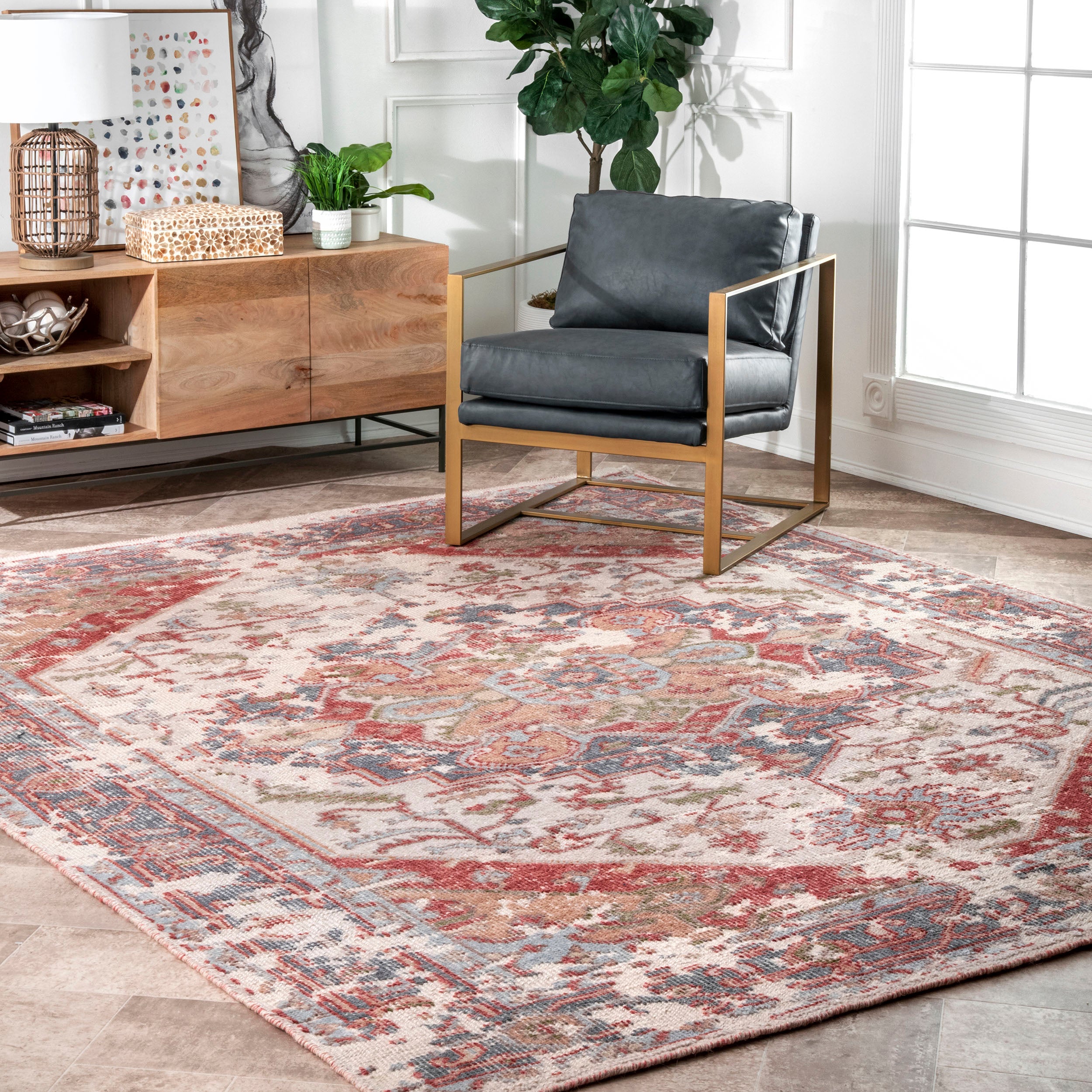 Nataly Hand Knotted Bloom Medallion Area Rug - Image 2