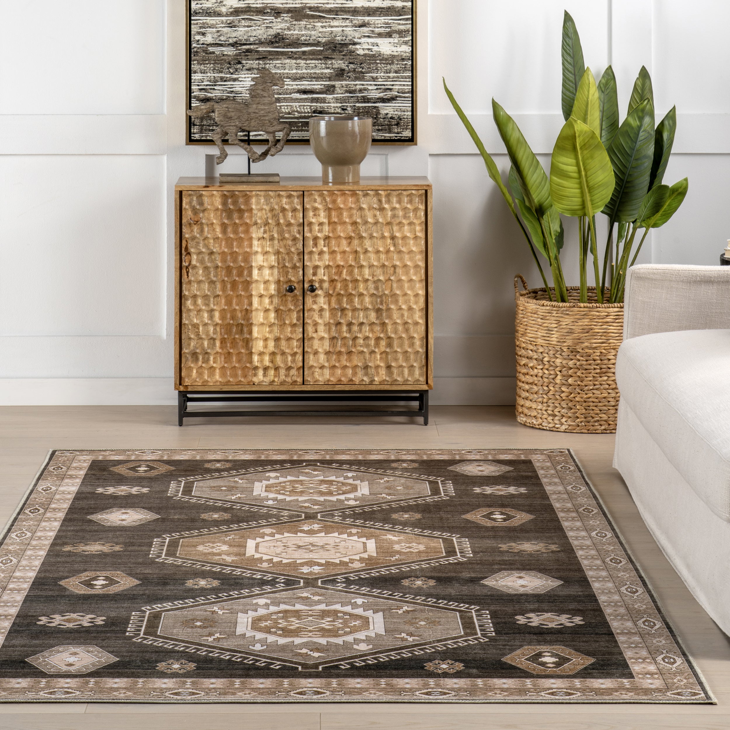 Anette SplashGuard Vintage Medallion Machine Washable Area Rug - Image 8
