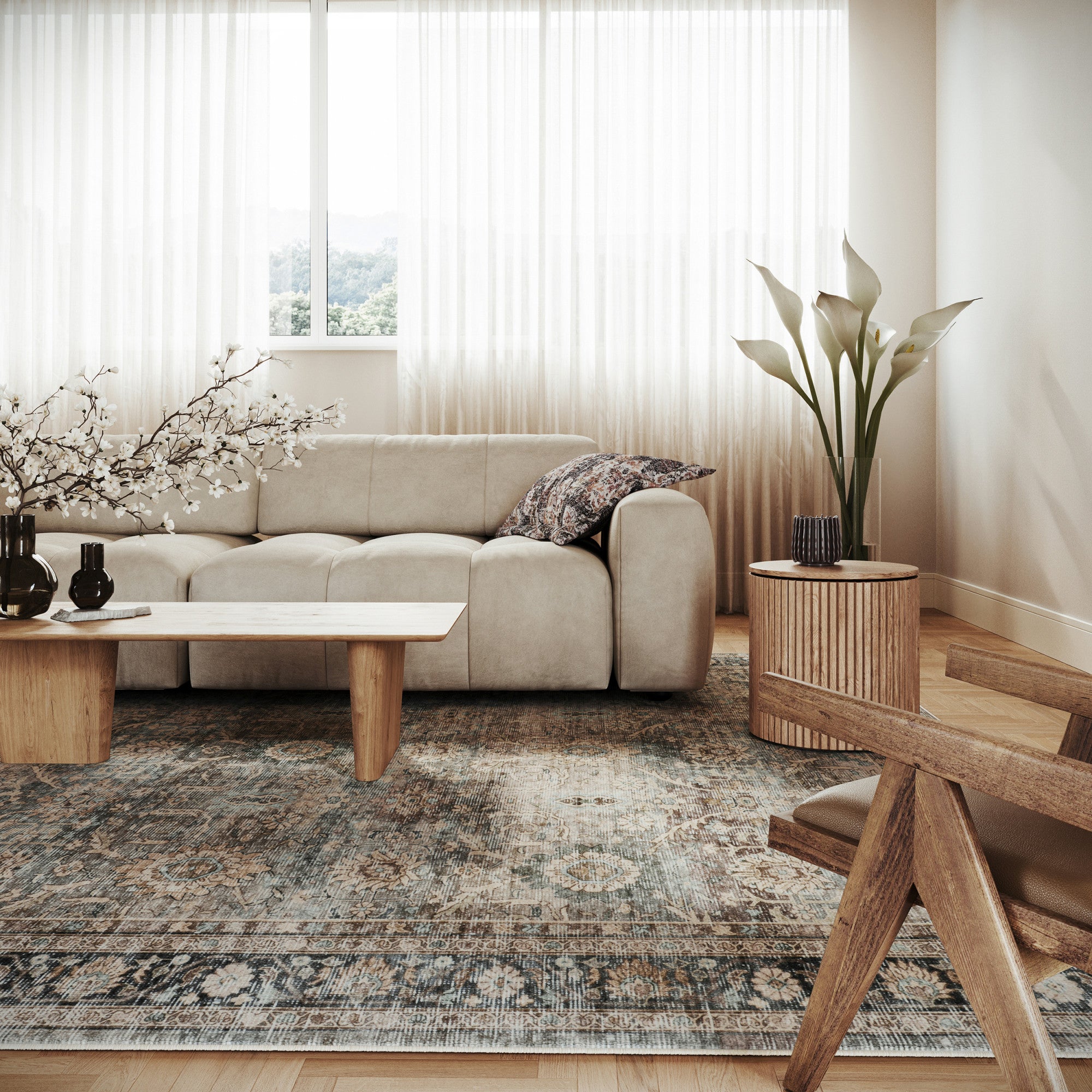Nuloom Azrielle Traditional Floral Washable Area Rug - Image 2