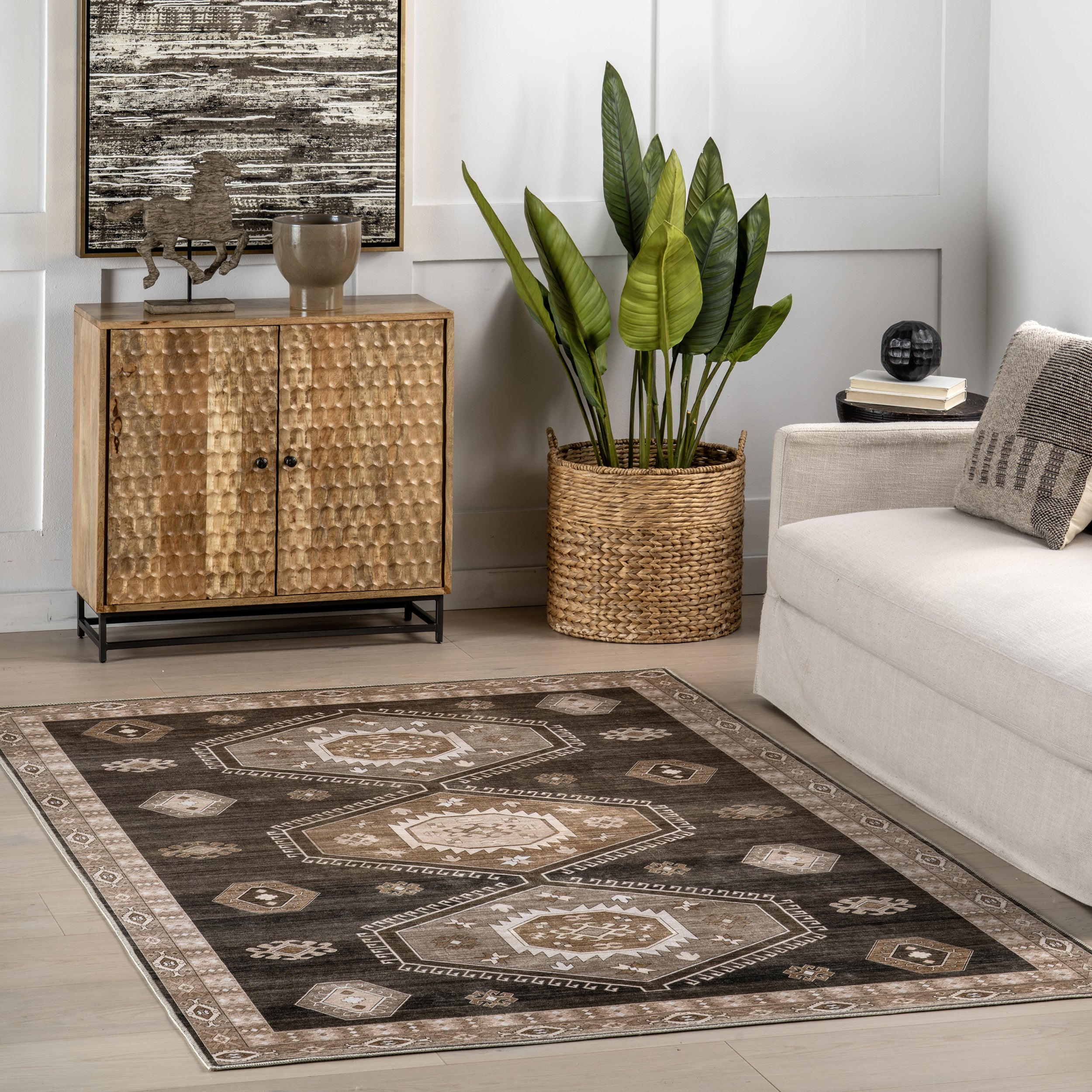 Anette SplashGuard Vintage Medallion Machine Washable Area Rug - Image 9