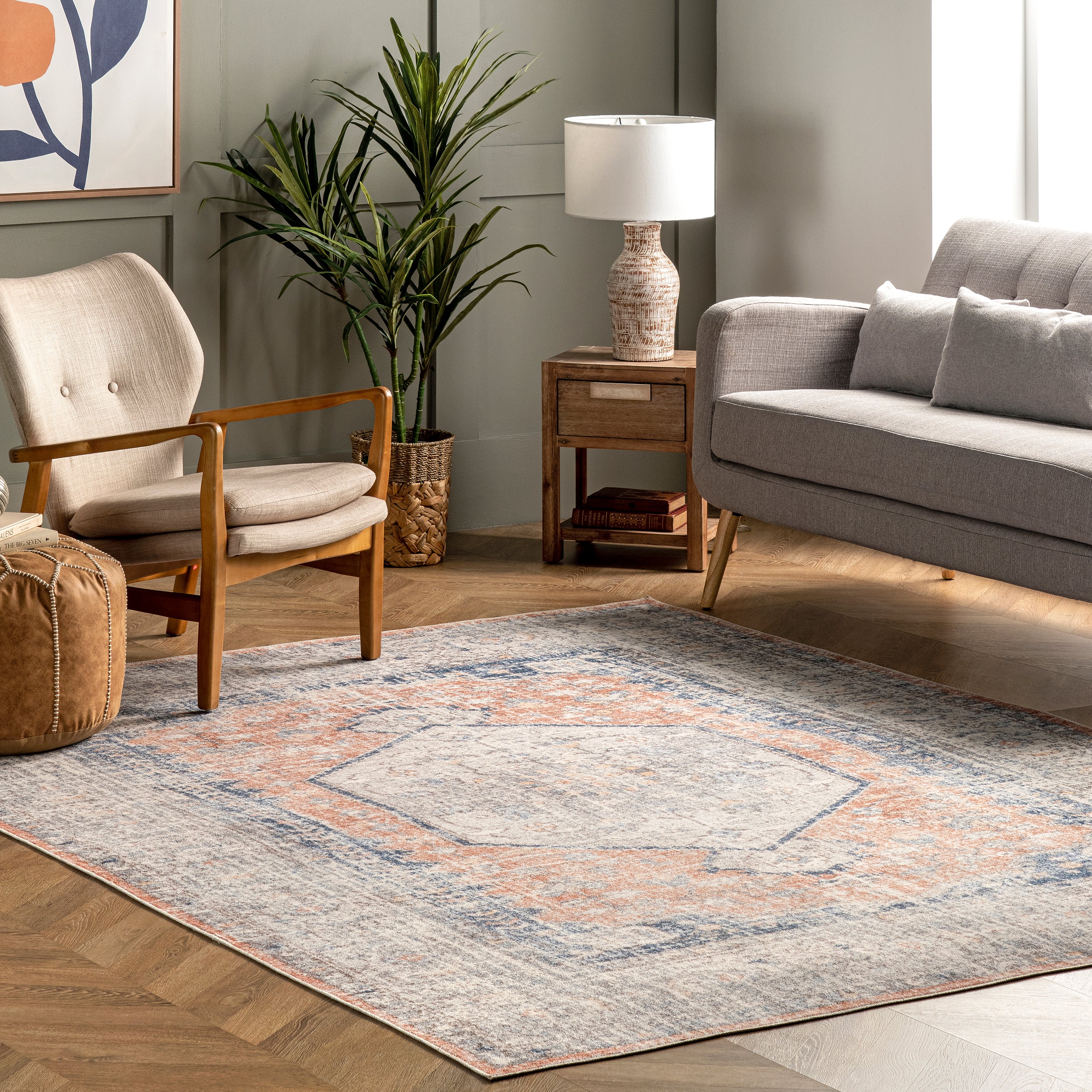 Jacquie Machine Washable Vintage Floral Area Rug - Image 2