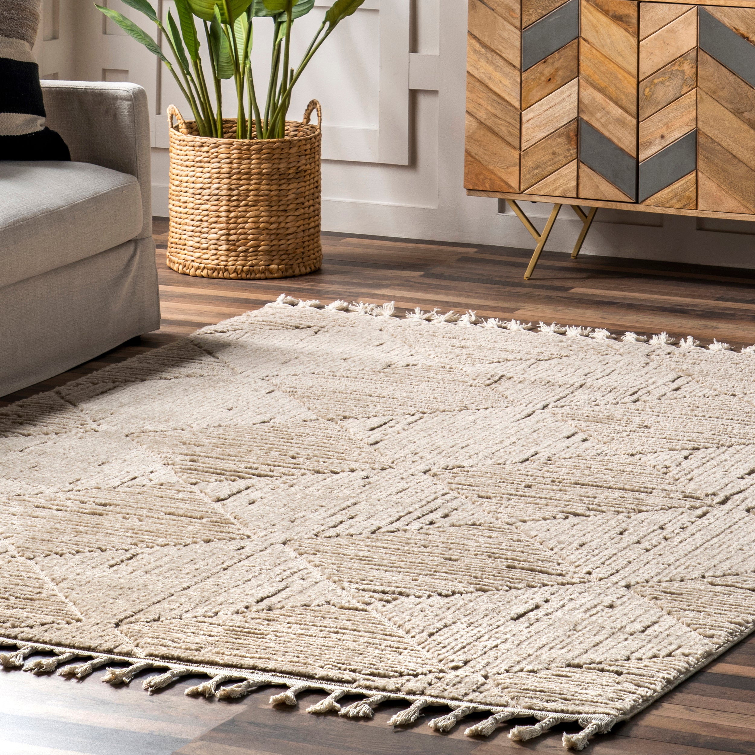 Kerry Textured Geometric Tasseled Area Rug - Image 28