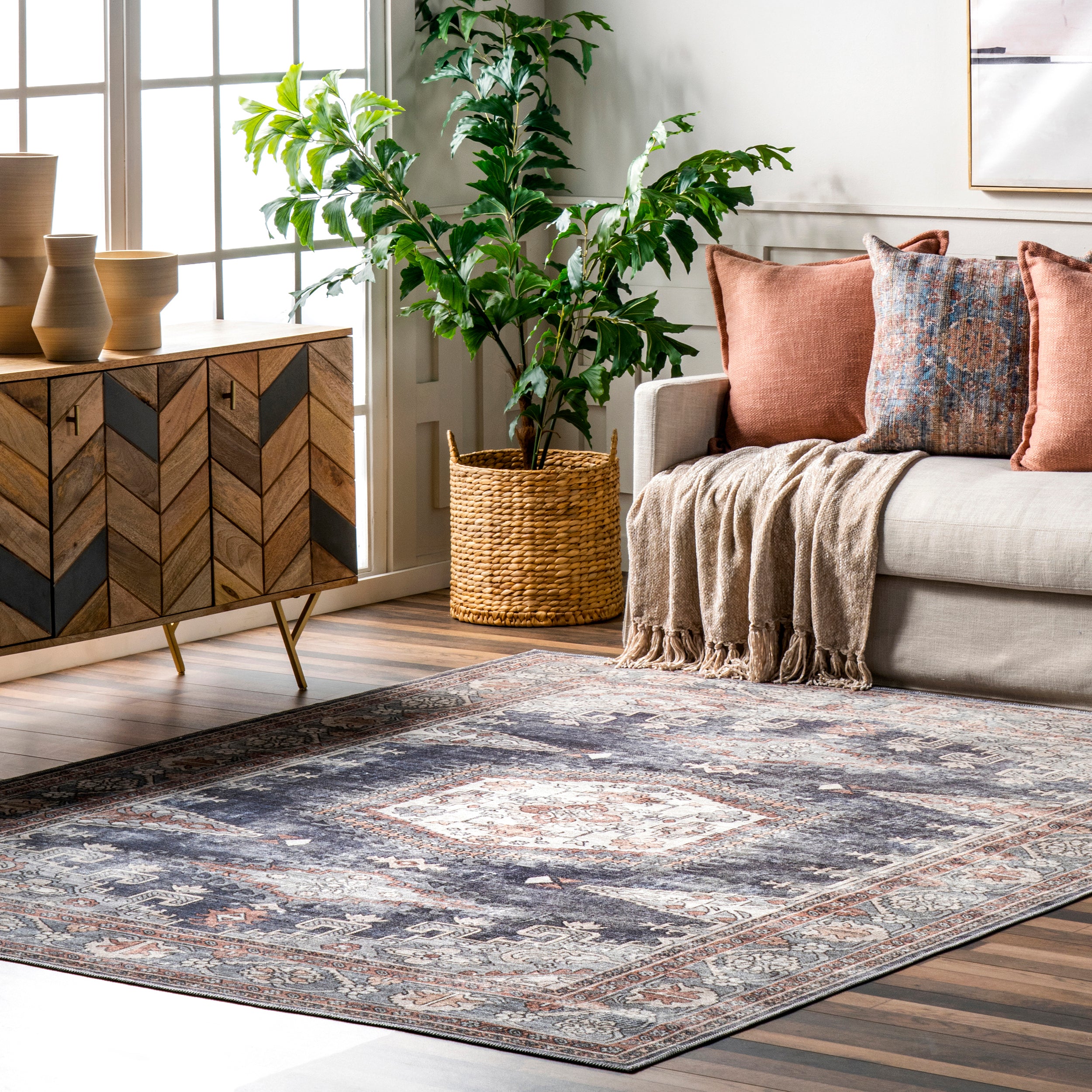 Maire Traditional Medallion Machine Washable Area Rug - Image 2