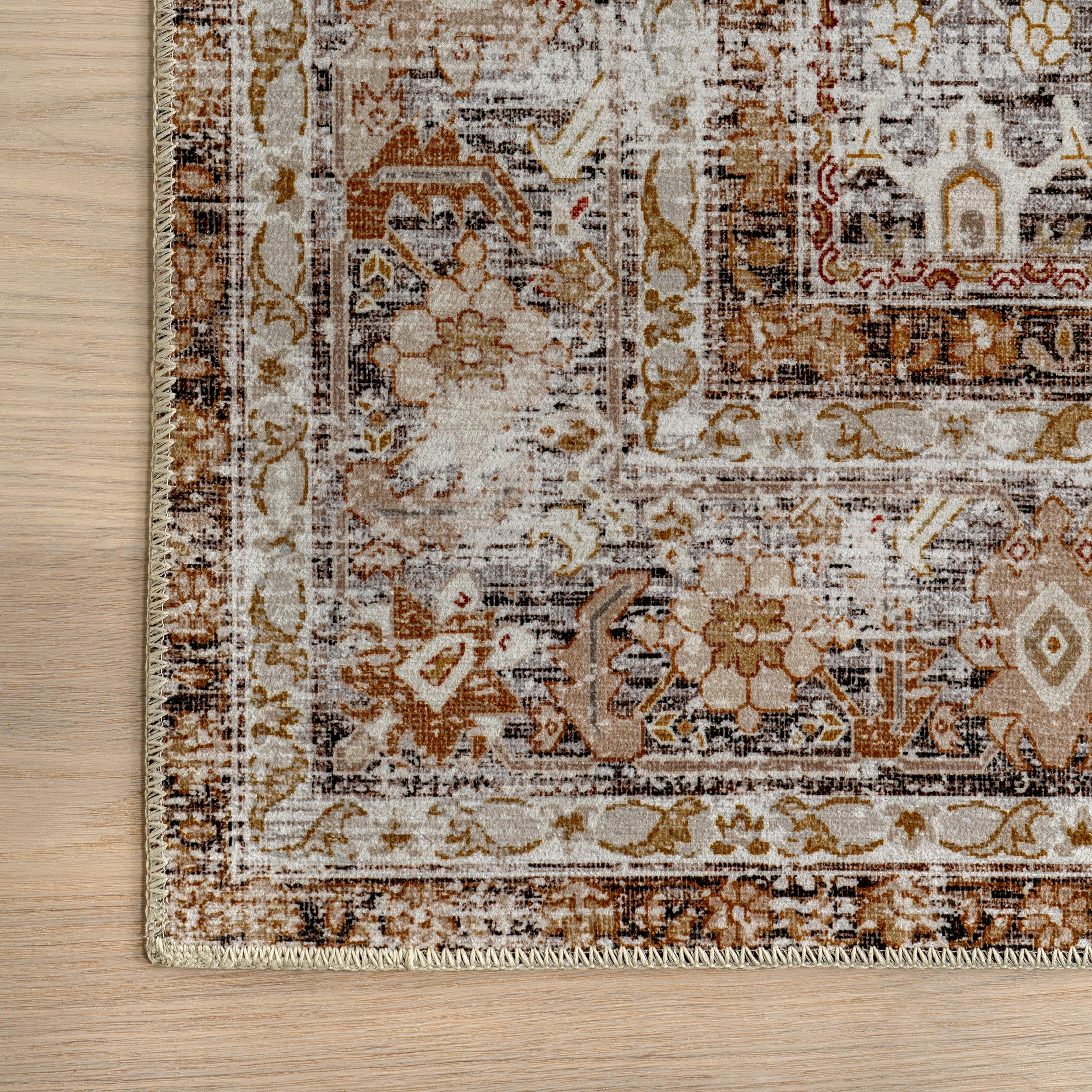 Anise Antique Floral Stain-Resistant Machine Washable Area Rug - Image 5