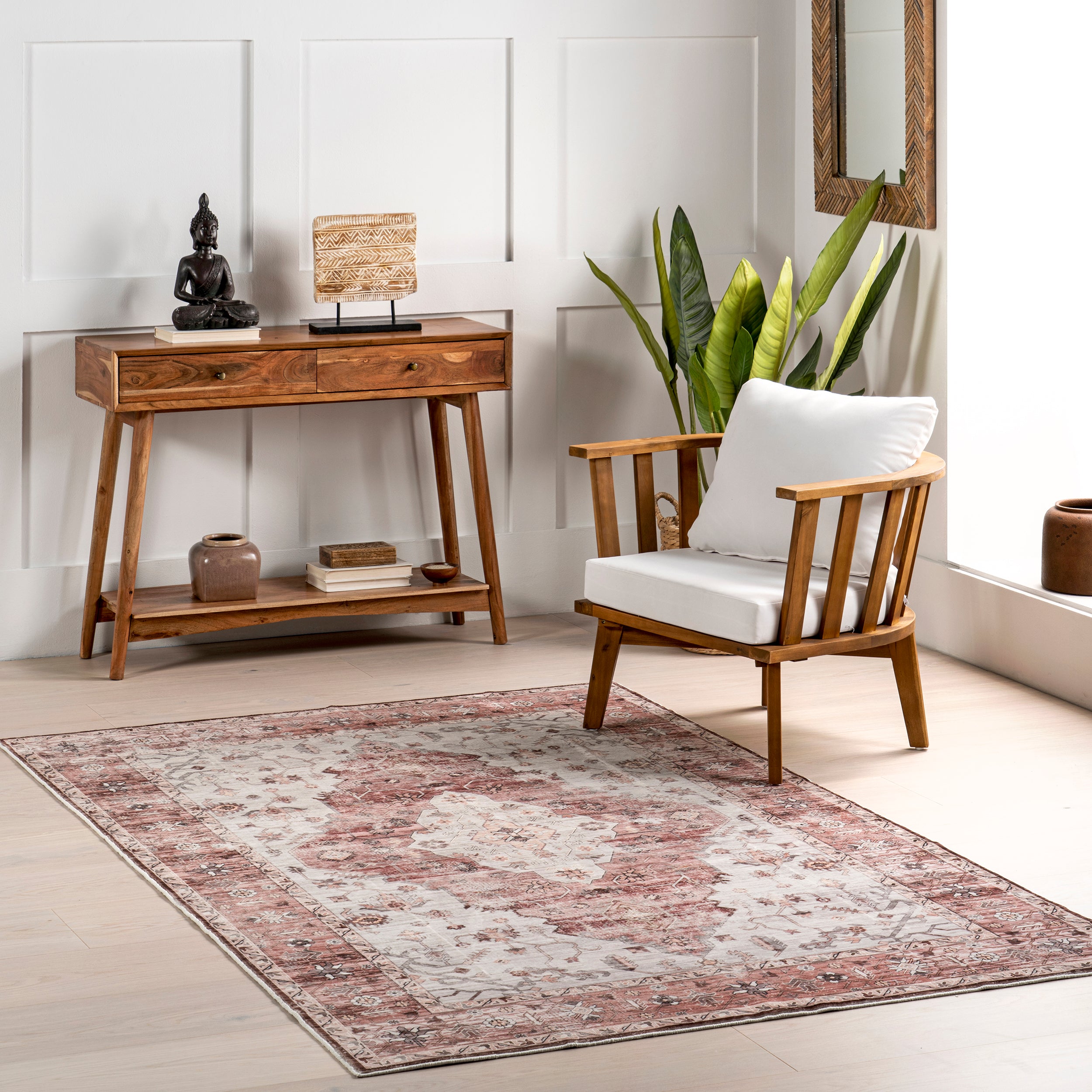 April Traditional Medallion Machine Washable Area Rug - Image 2