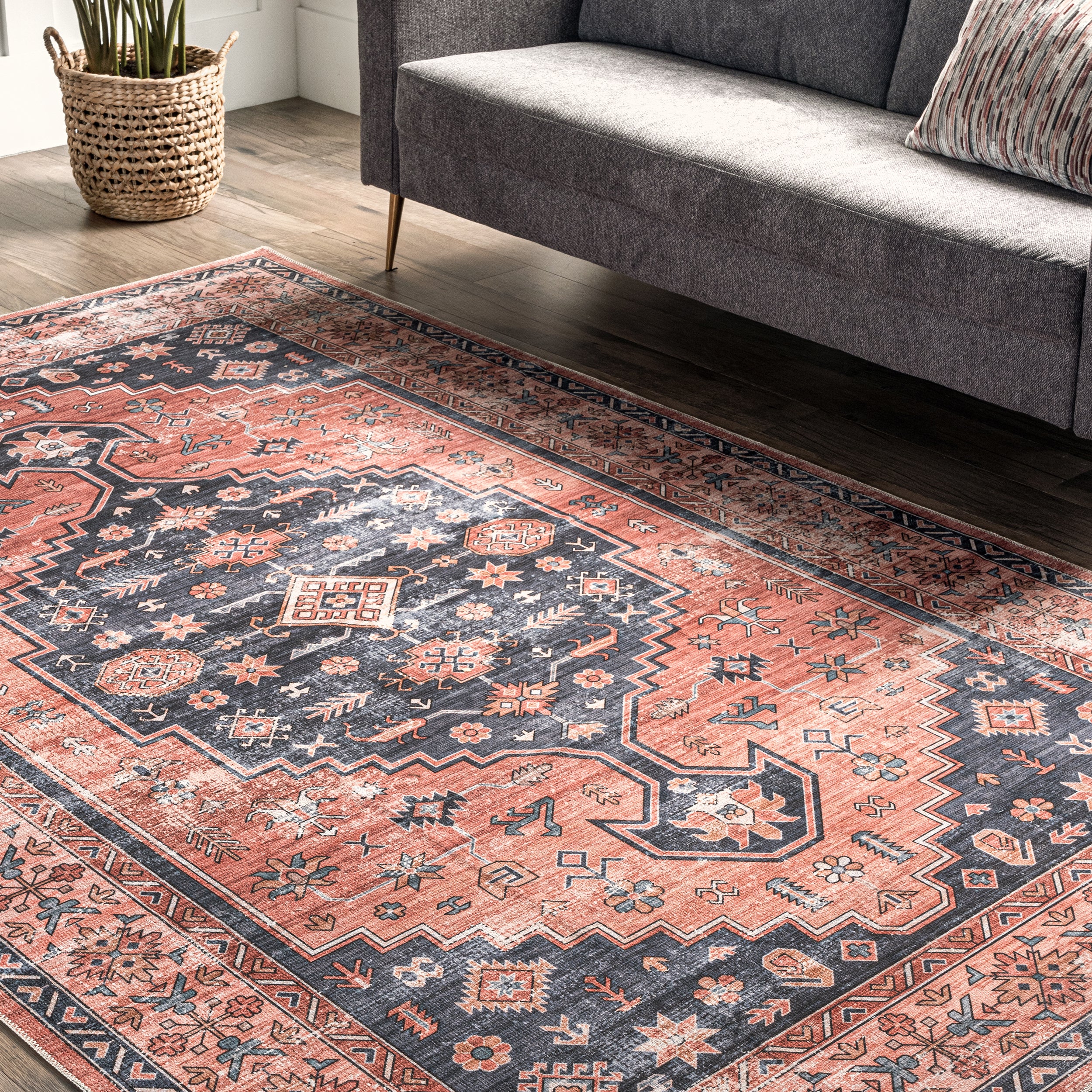Medallion Bordered Machine Washable Area Rug - Image 9