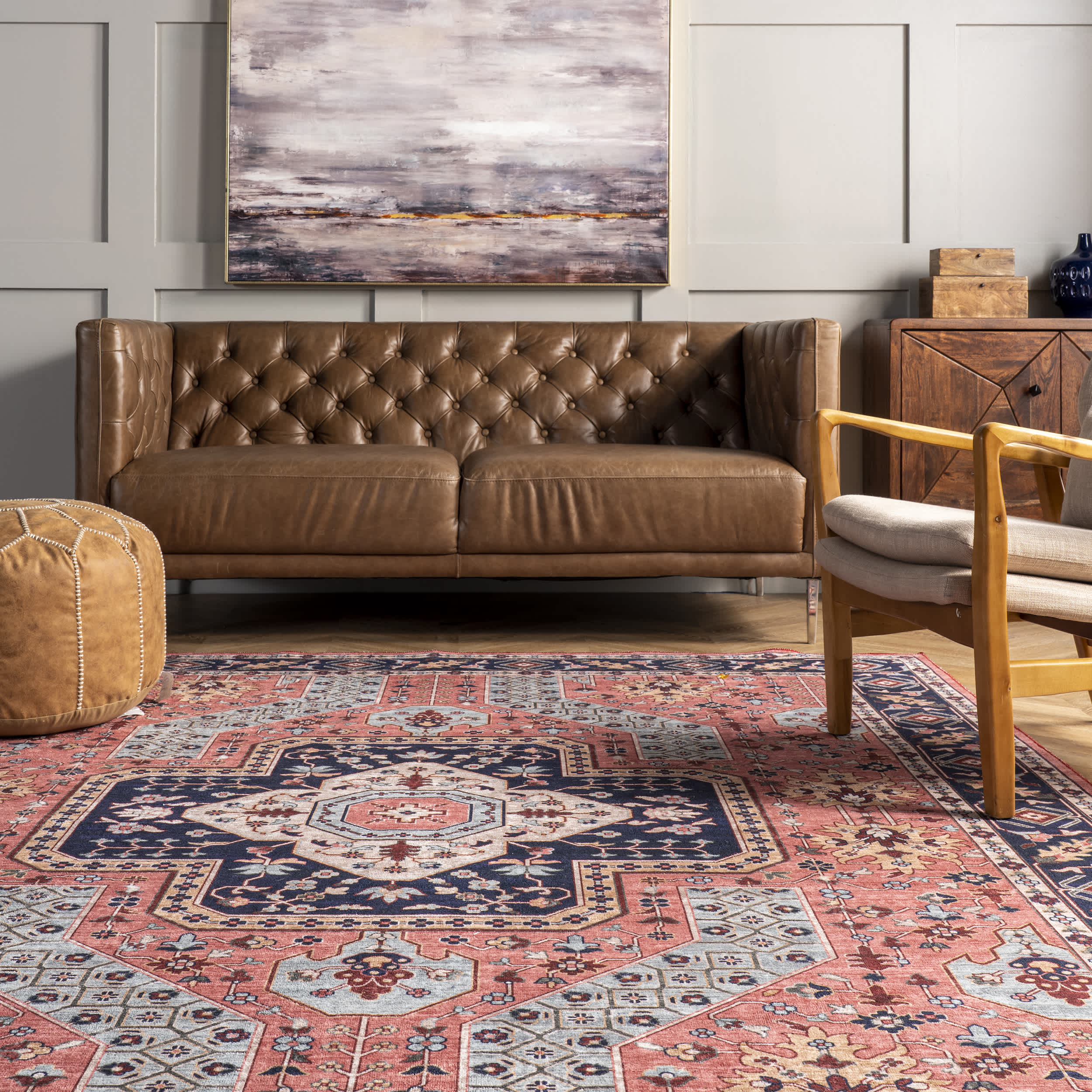 Amber Machine Washable Floral Aztec Area Rug - Image 8