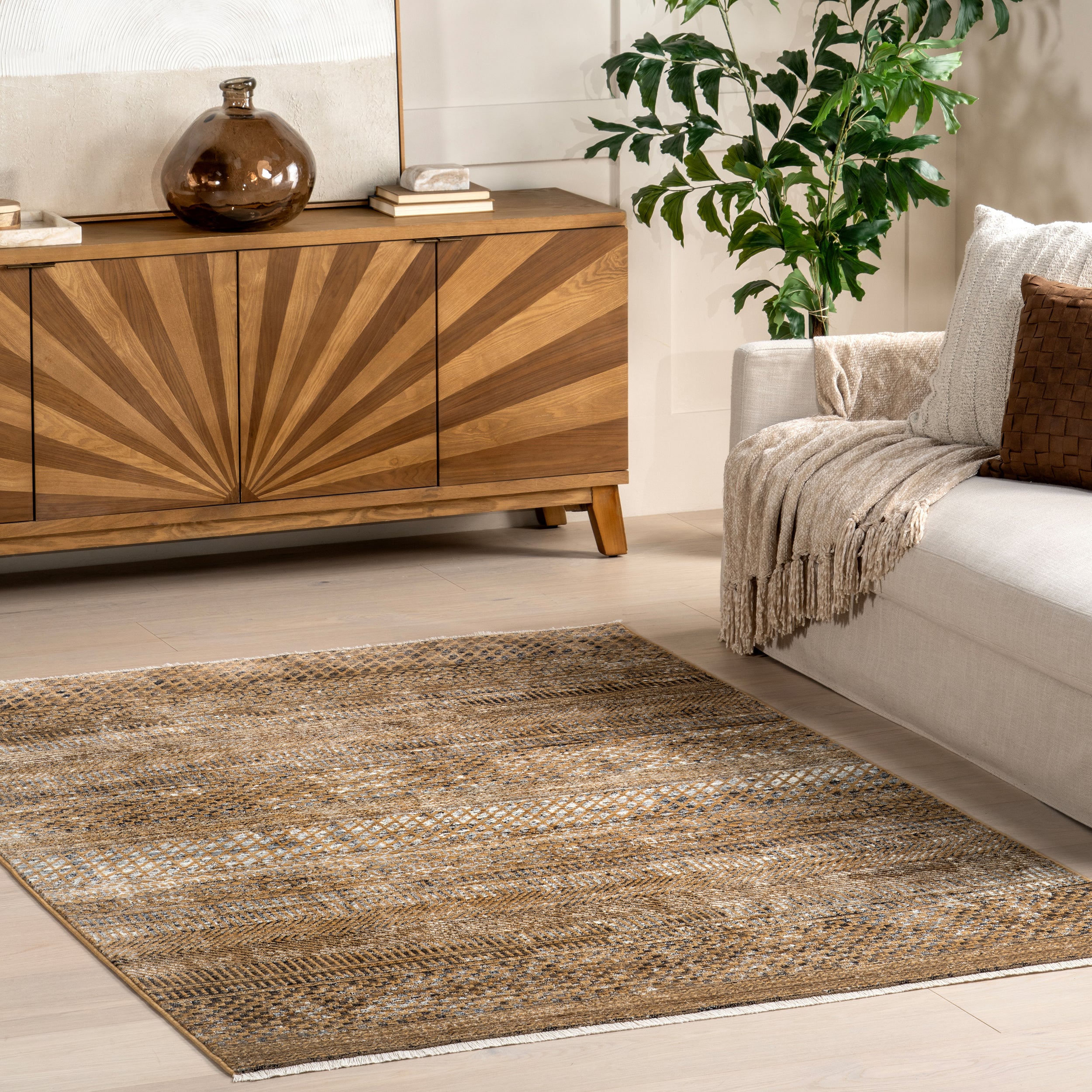Lavender Geometric Fringe Area Rug - Image 2