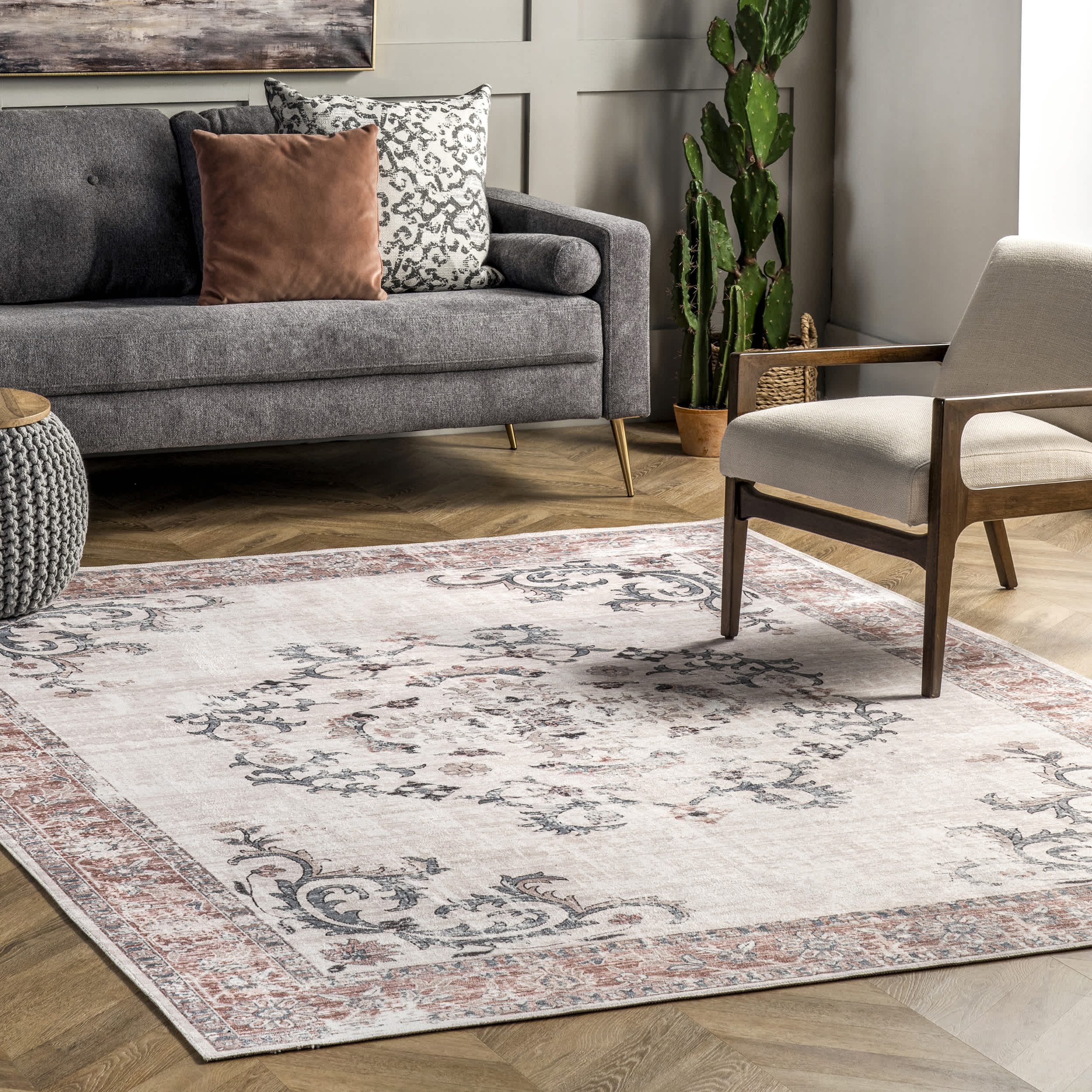 Layna Machine Washable Distressed Vintage Area Rug - Image 2