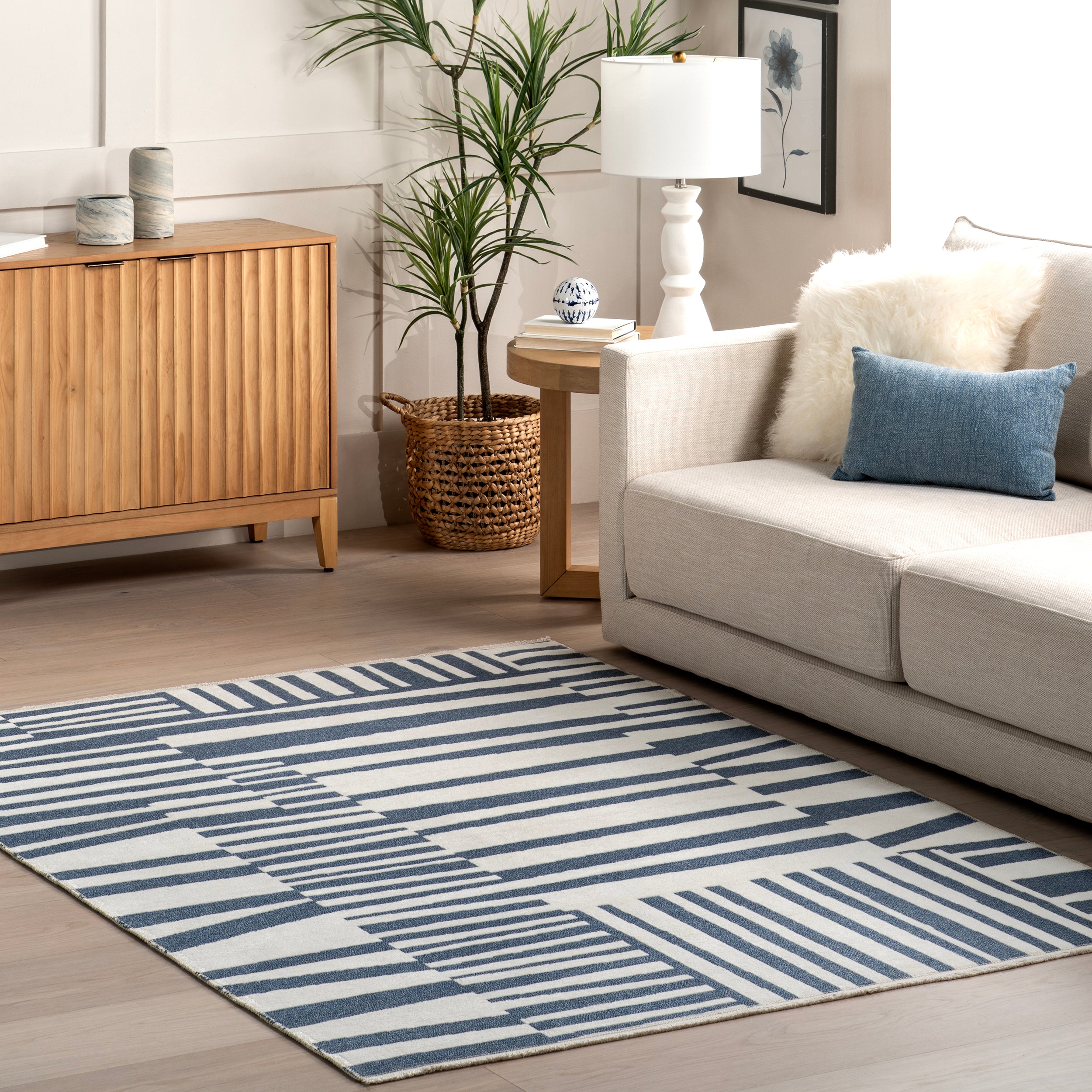 Kelcey Abstract Striped Machine Washable Area Rug - Image 2