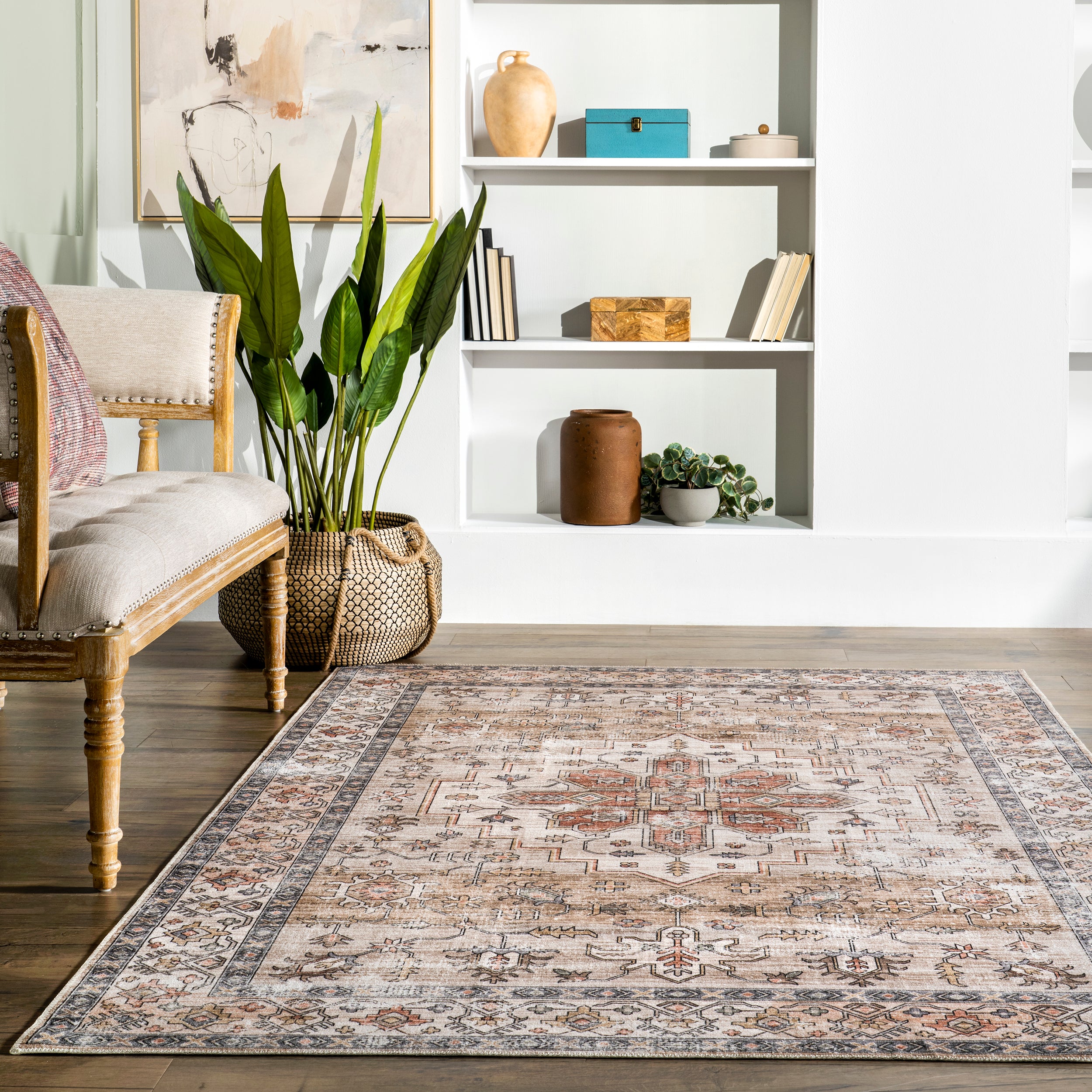 Dawson Machine Washable Distressed Medallion Area Rug - Image 19