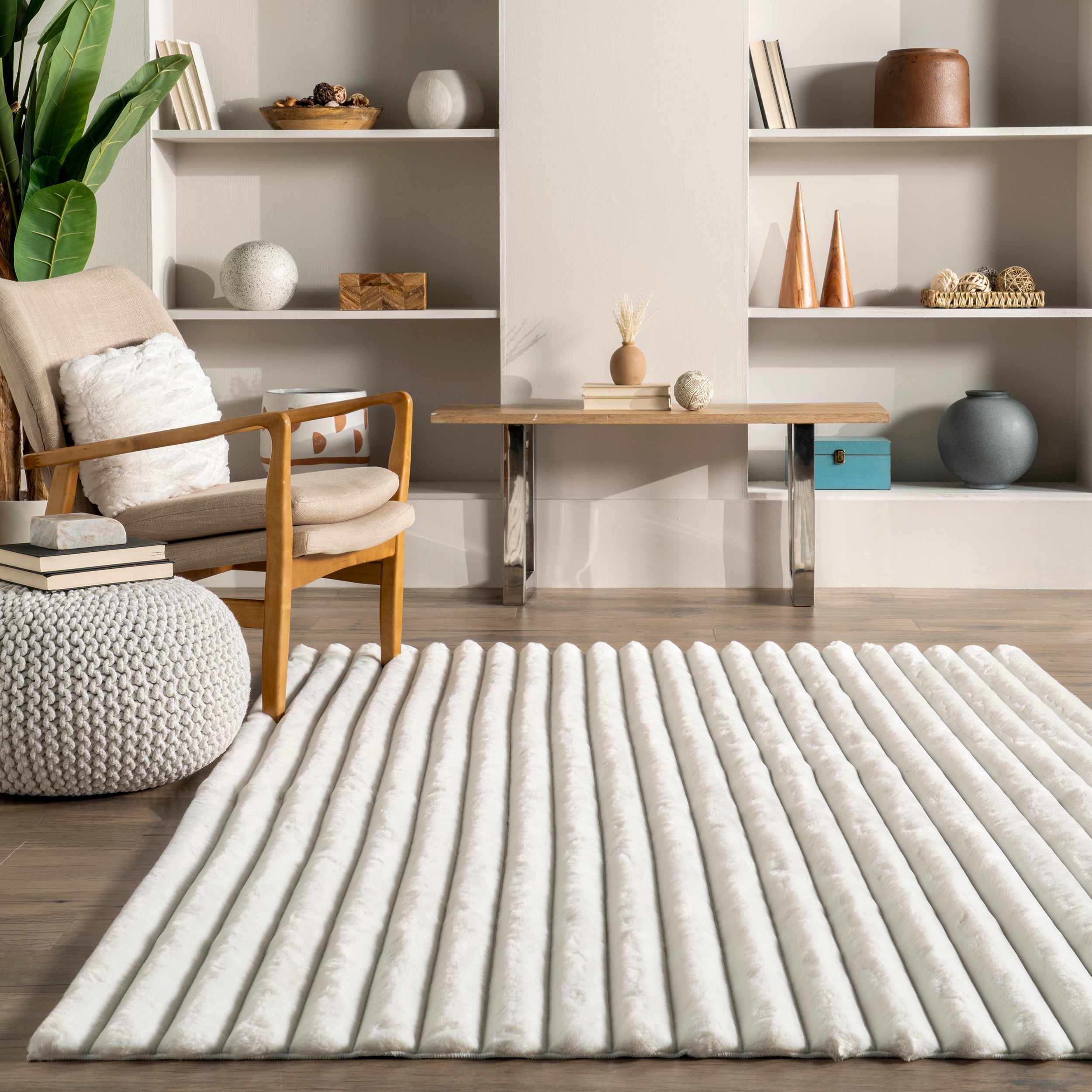 Kai Stripe Faux Rabbit Machine Washable Area Rug - Image 8