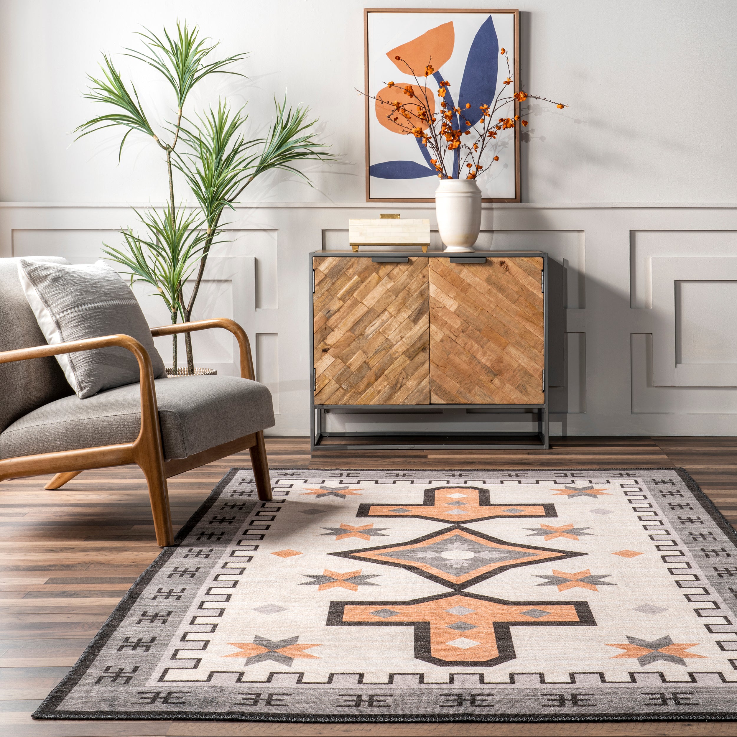 Remy Bold Geometric Machine Washable Area Rug - Image 17