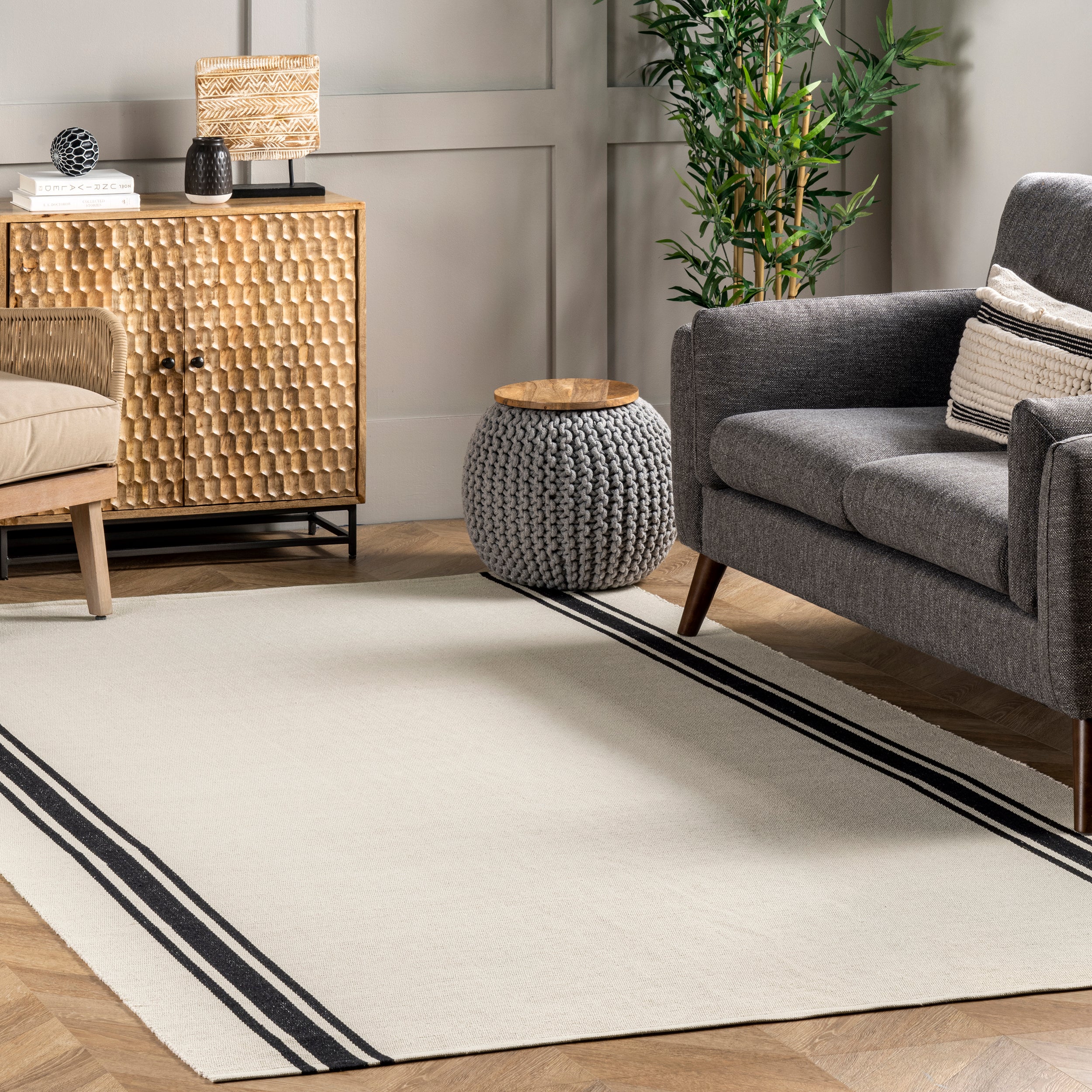 Clarissa Cotton Flatweave Casual Stripe Area Rug - Image 2