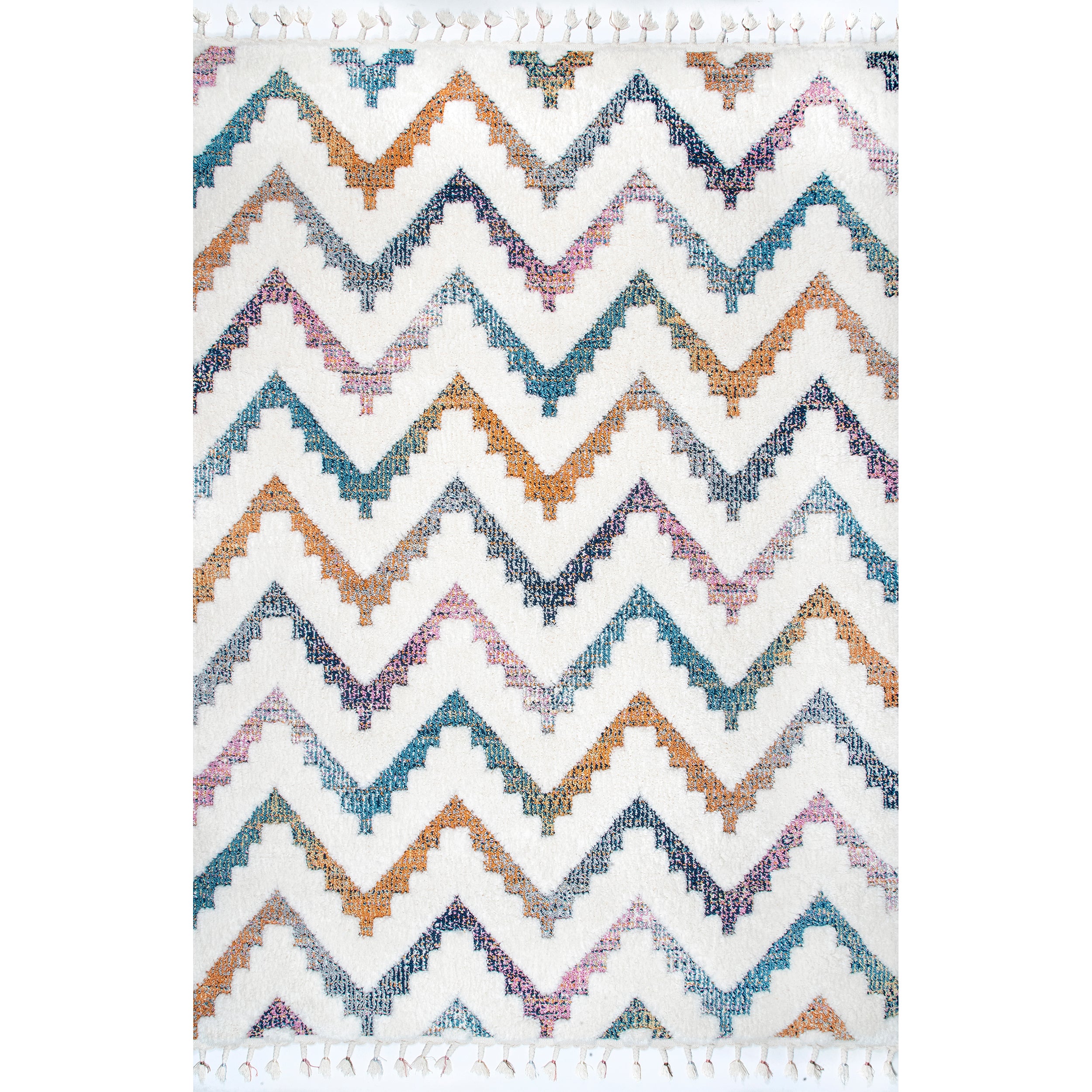 Rumi High-Low Chevron Kids Tassel Area Rug
