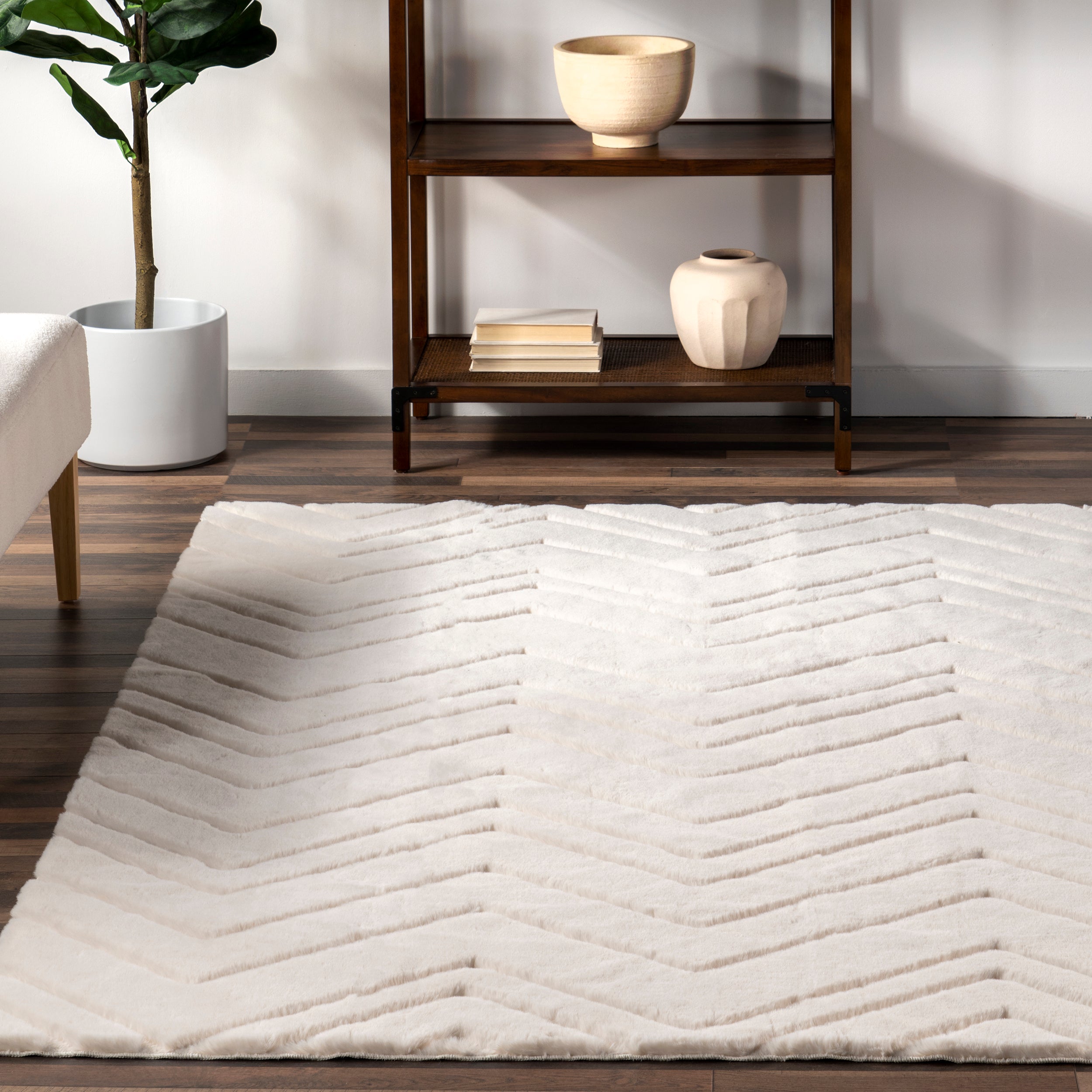 Chevron Faux Rabbit Machine Washable Area Rug - Image 8