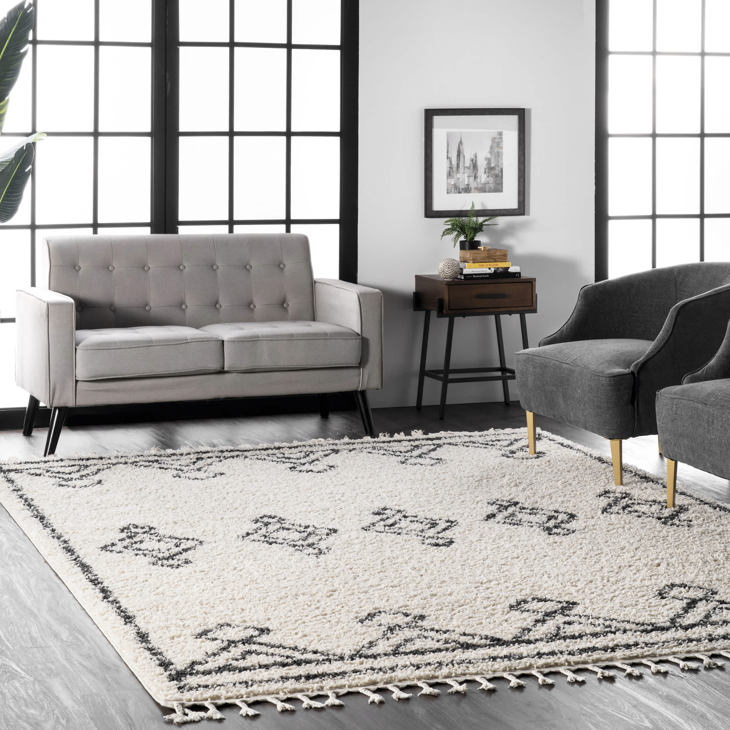 Mackie Moroccan Diamond Tassel Area Rug - Image 2