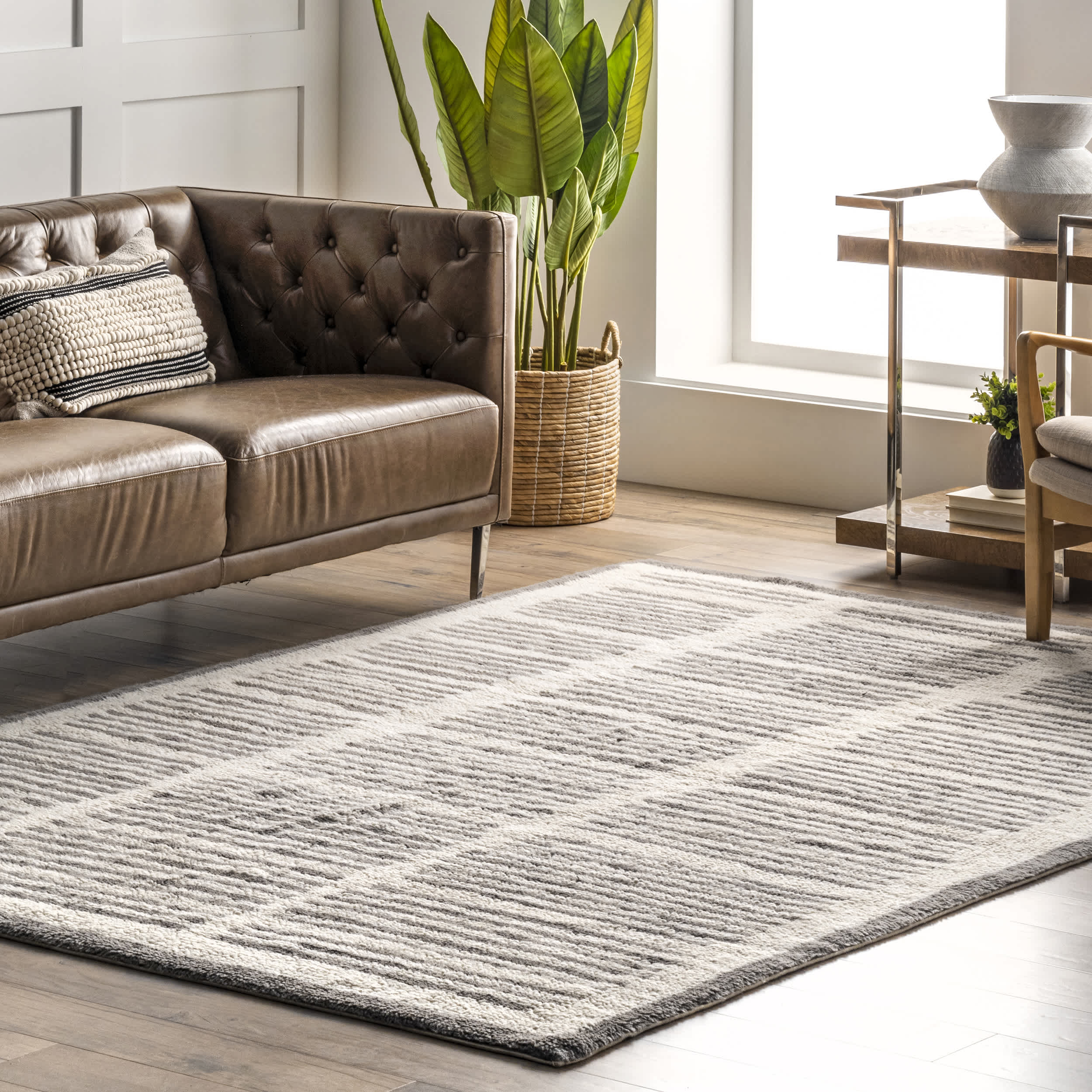 Paneled Pinstripes Wool Washable Area Rug - Image 2
