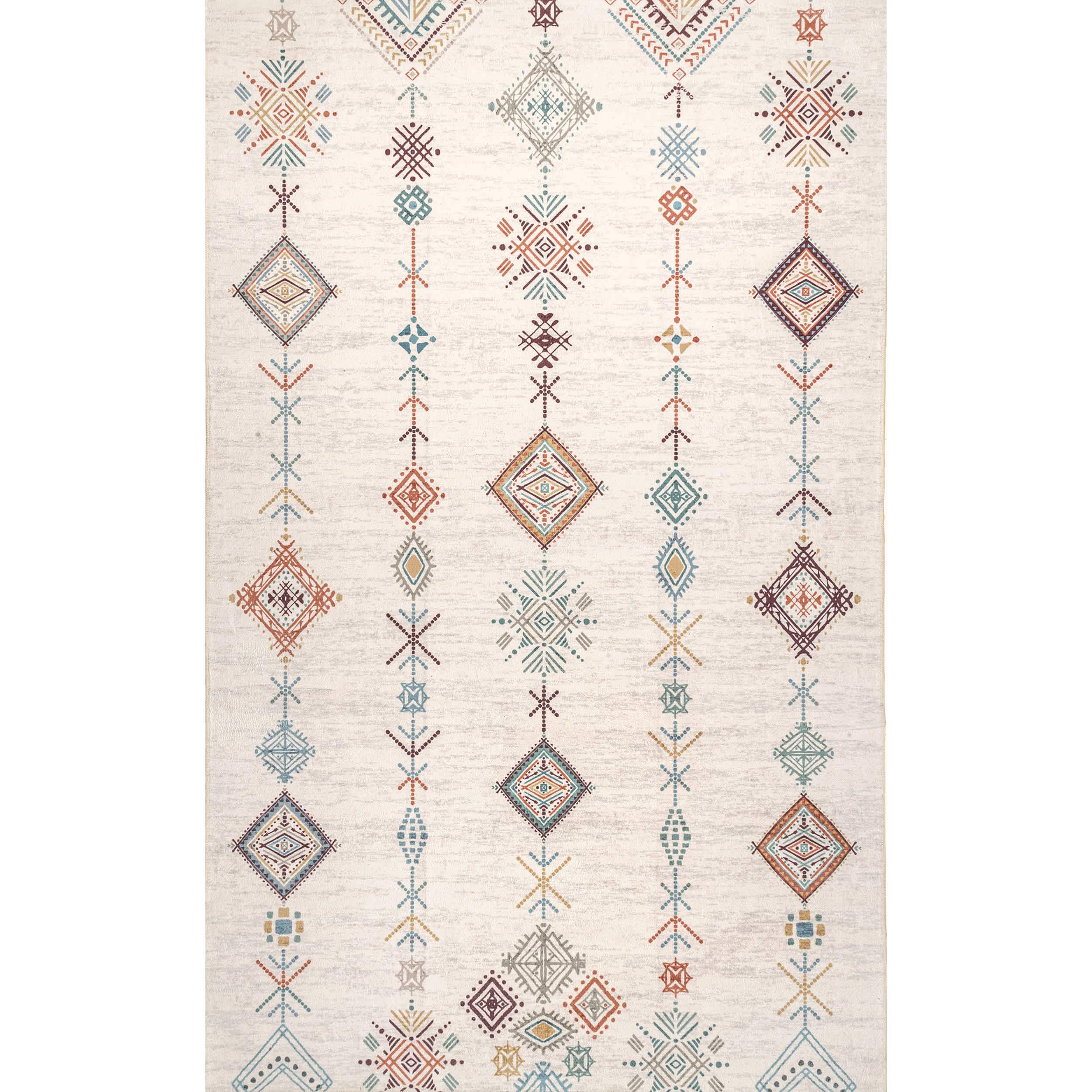 Kiya Machine Washable Moroccan Tribal Geometric Area Rug
