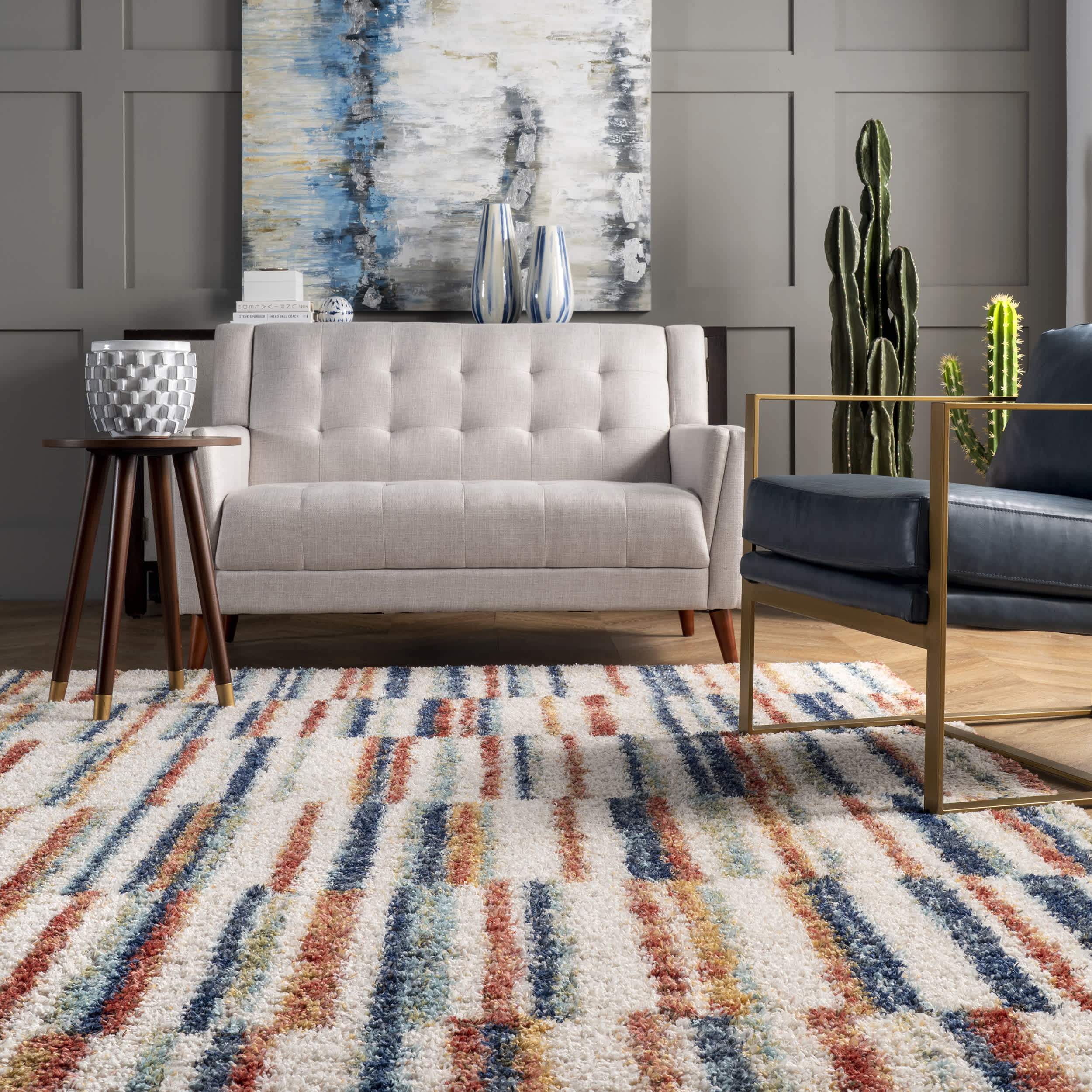 Aimee Banded Stripes Shaggy Area Rug - Image 8