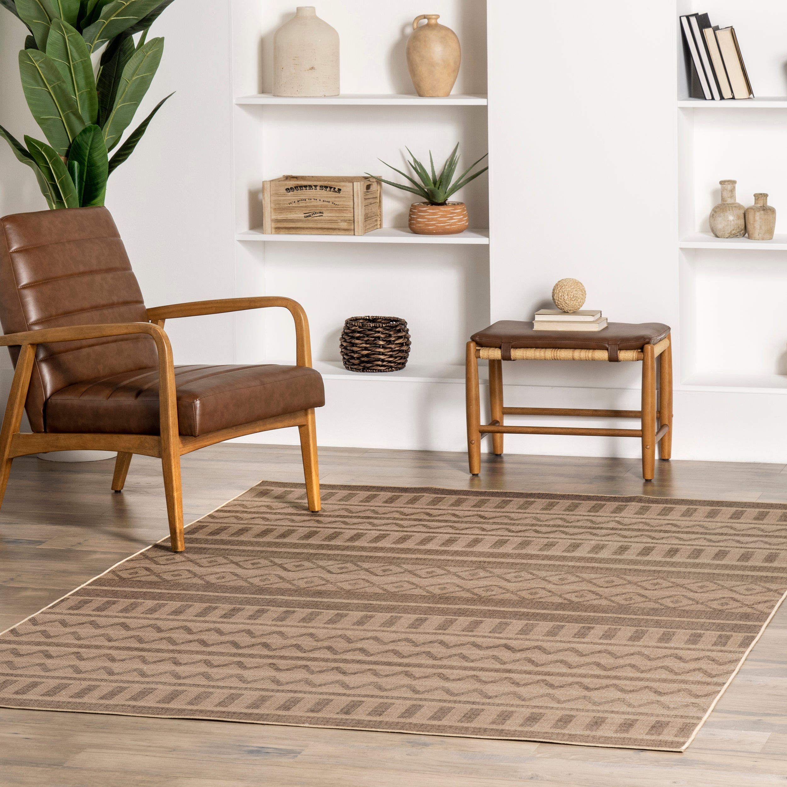 Pattie Geometric Banded Easy-Jute Machine Washable Area Rug - Image 2