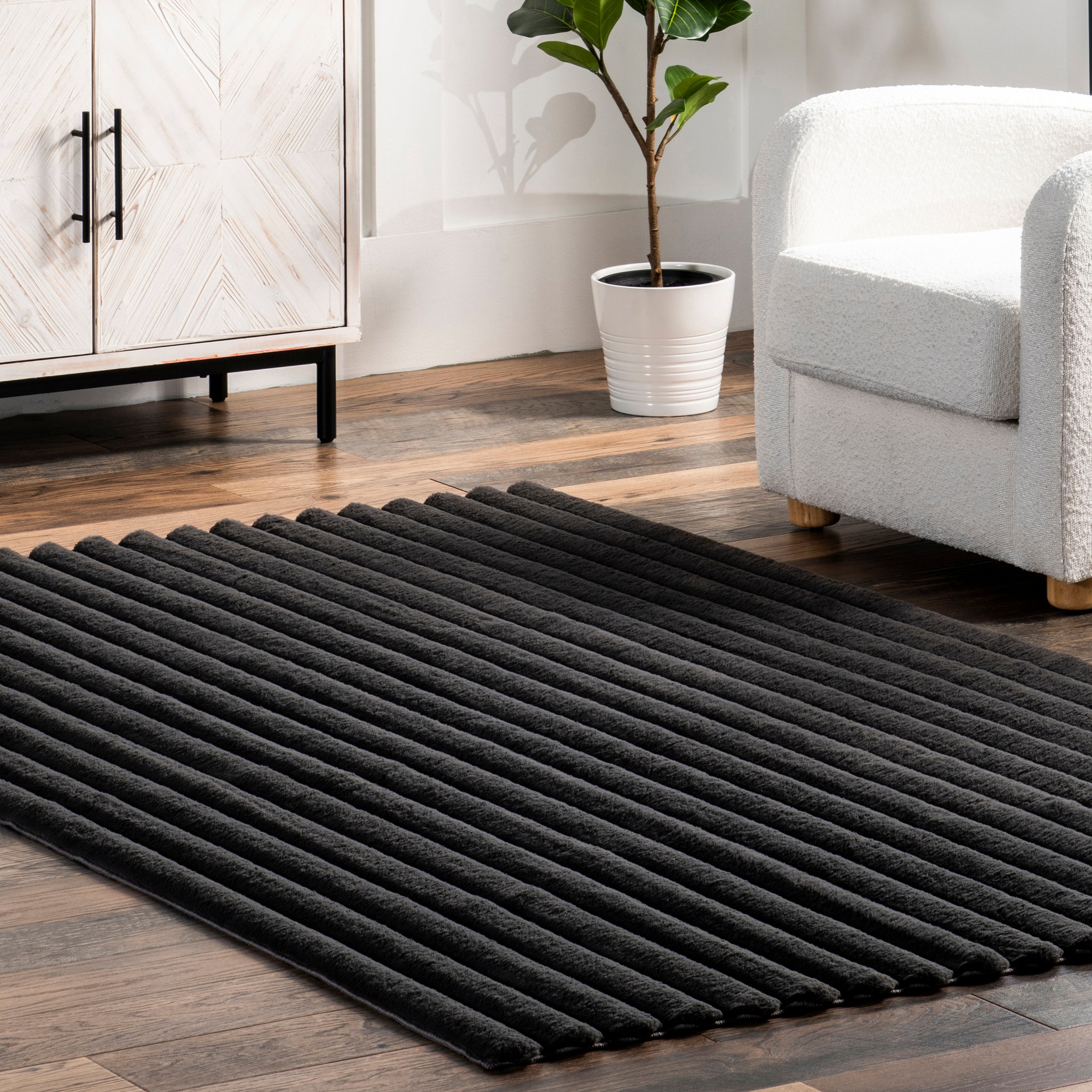 Kai Stripe Faux Rabbit Machine Washable Area Rug - Image 19