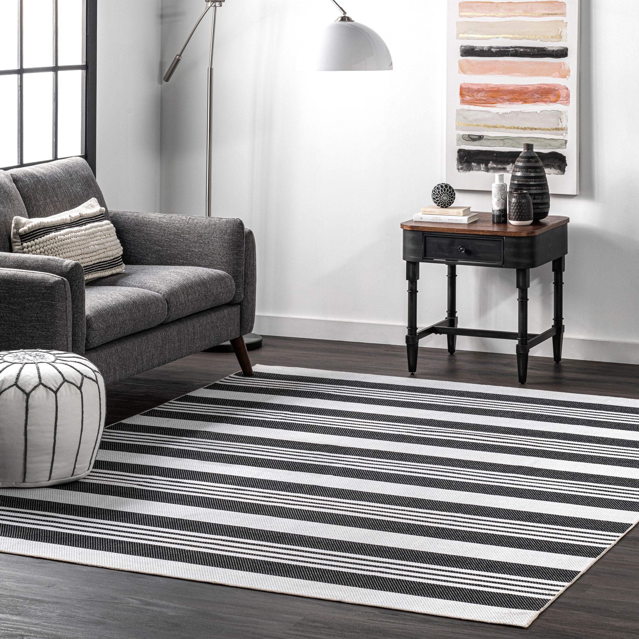 Lena Machine Washable Striped Area Rug - Image 2