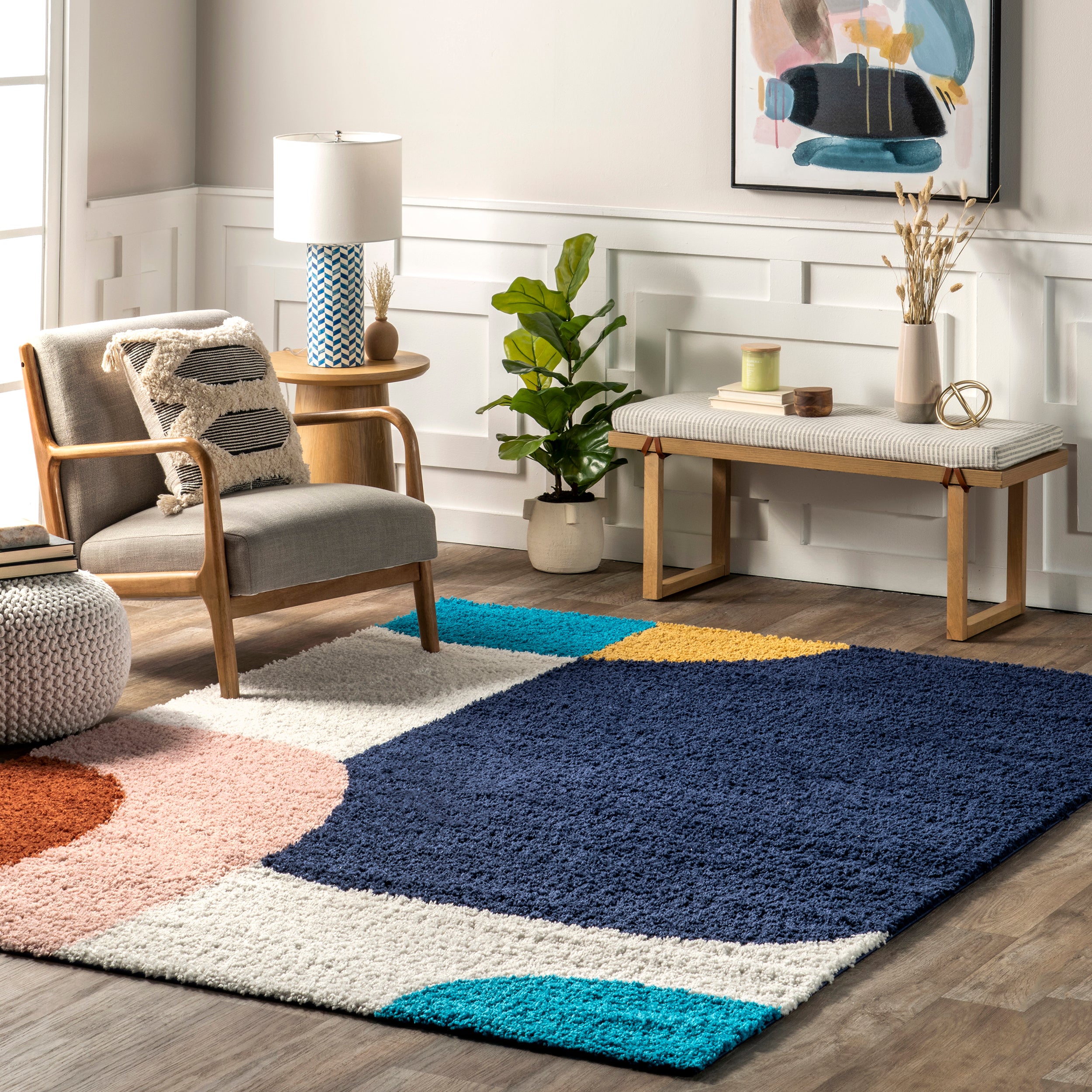 Ellyn Abstract Shapes Shag Area Rug - Image 2