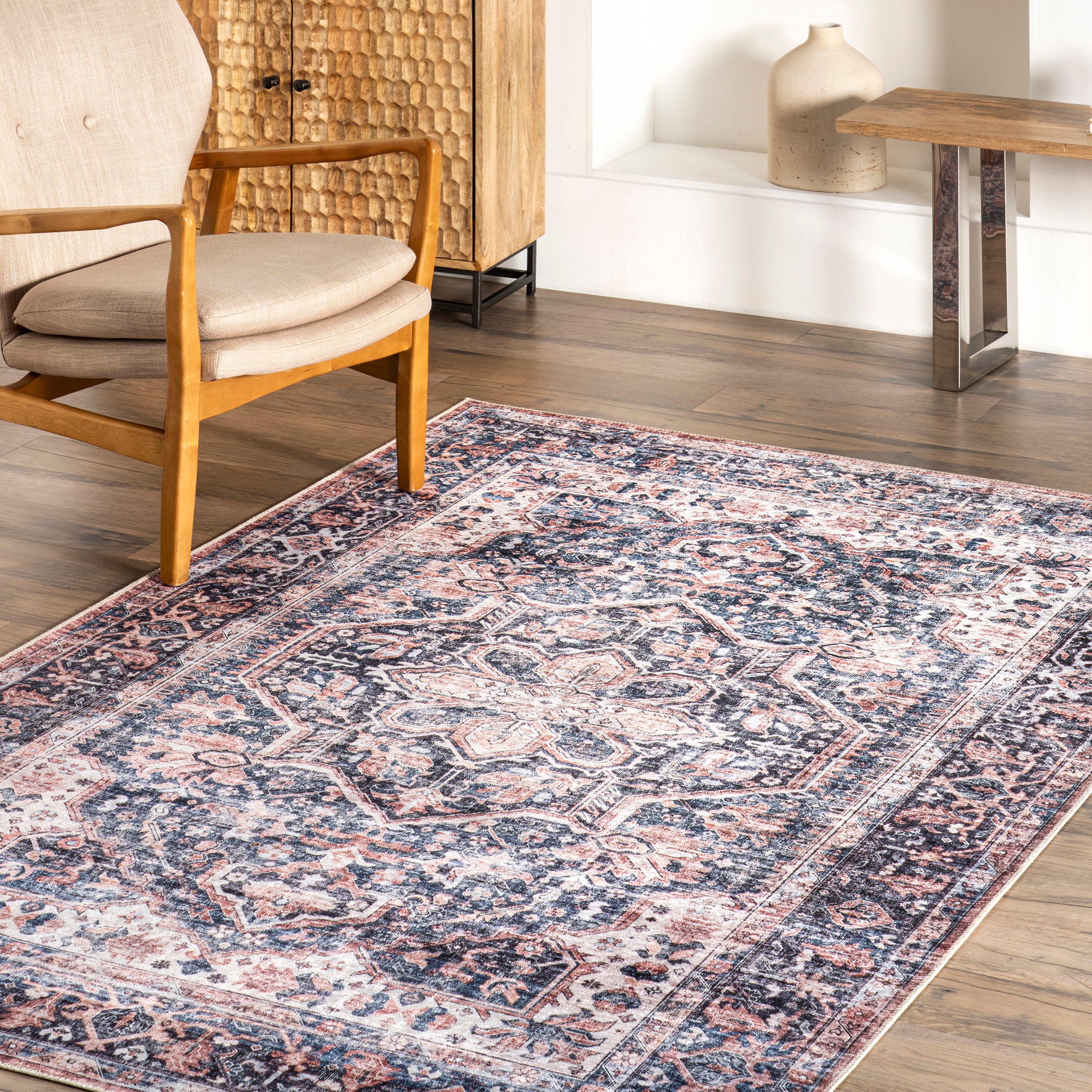 Kay Distressed Stain-Resistant Machine Washable Area Rug - Image 9