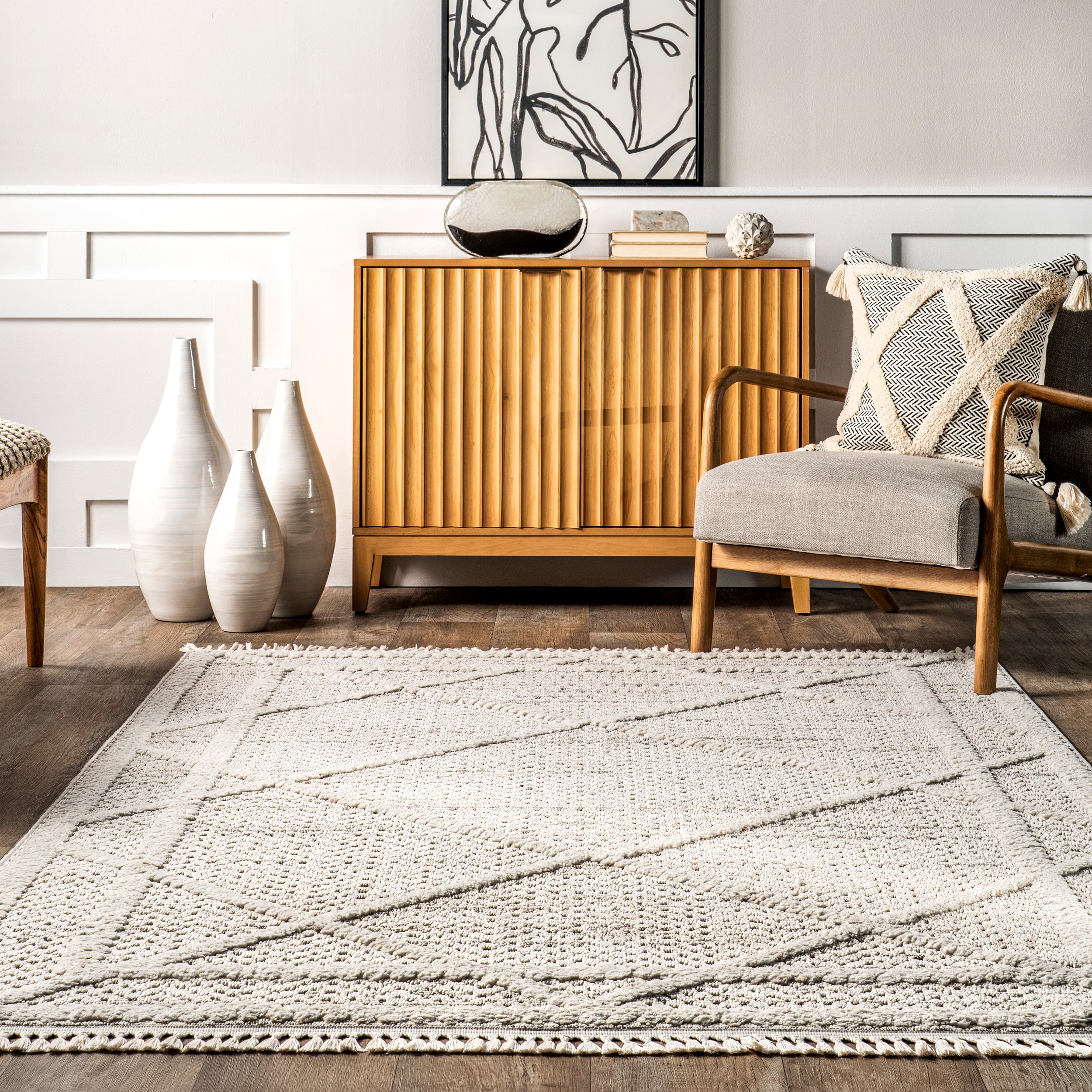 Dazi Moroccan Diamond High/Low Tasseled Area Rug - Image 8
