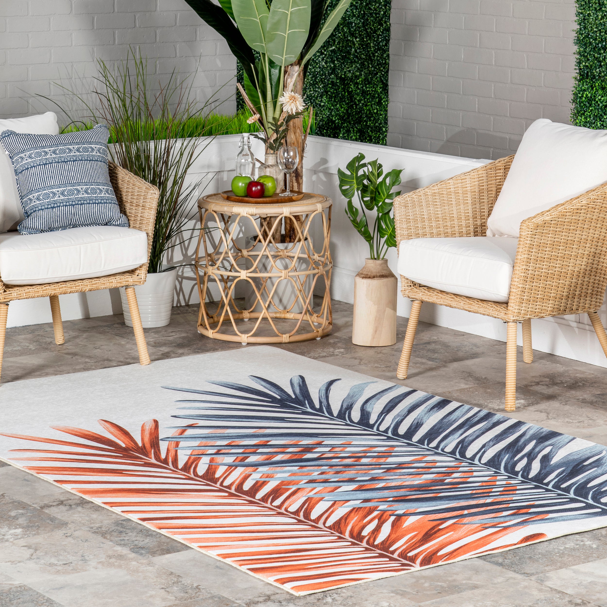 Auri Double Palm Indoor/Outdoor Machine Washable Area Rug - Image 2
