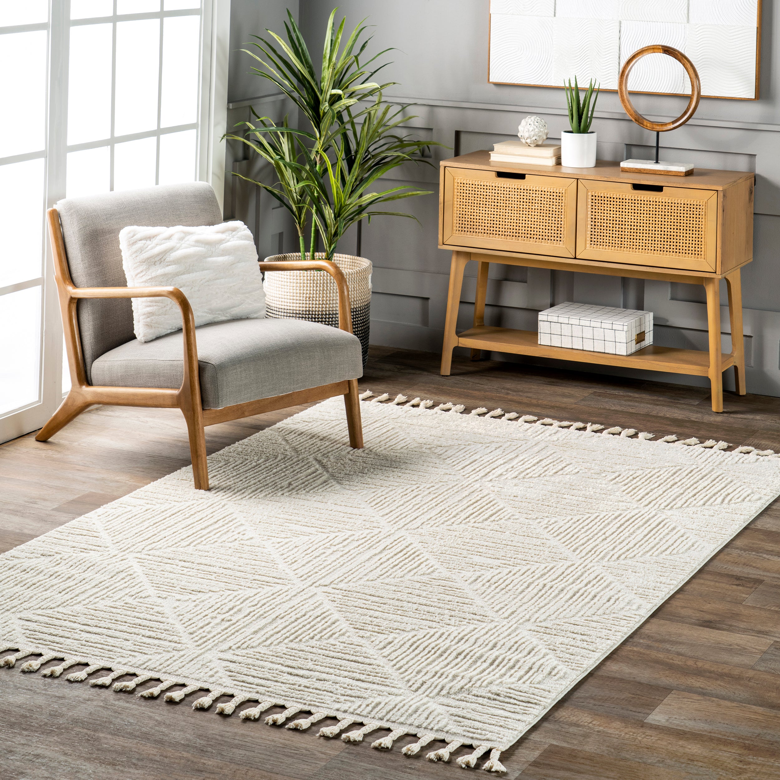 Kerry Textured Geometric Tasseled Area Rug - Image 2