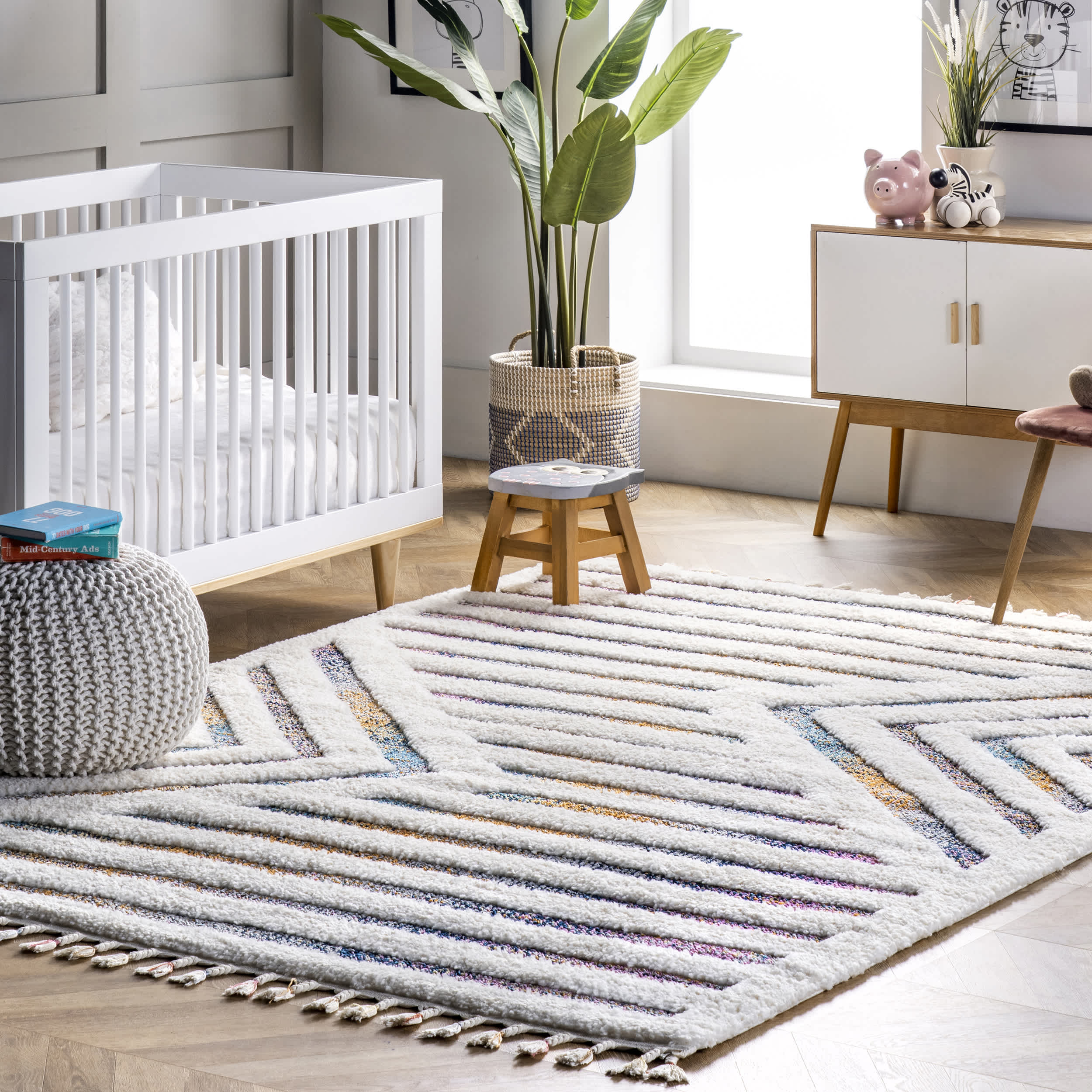 Bristol High-Low Geometric Ripples Tassel Area Rug - Image 2