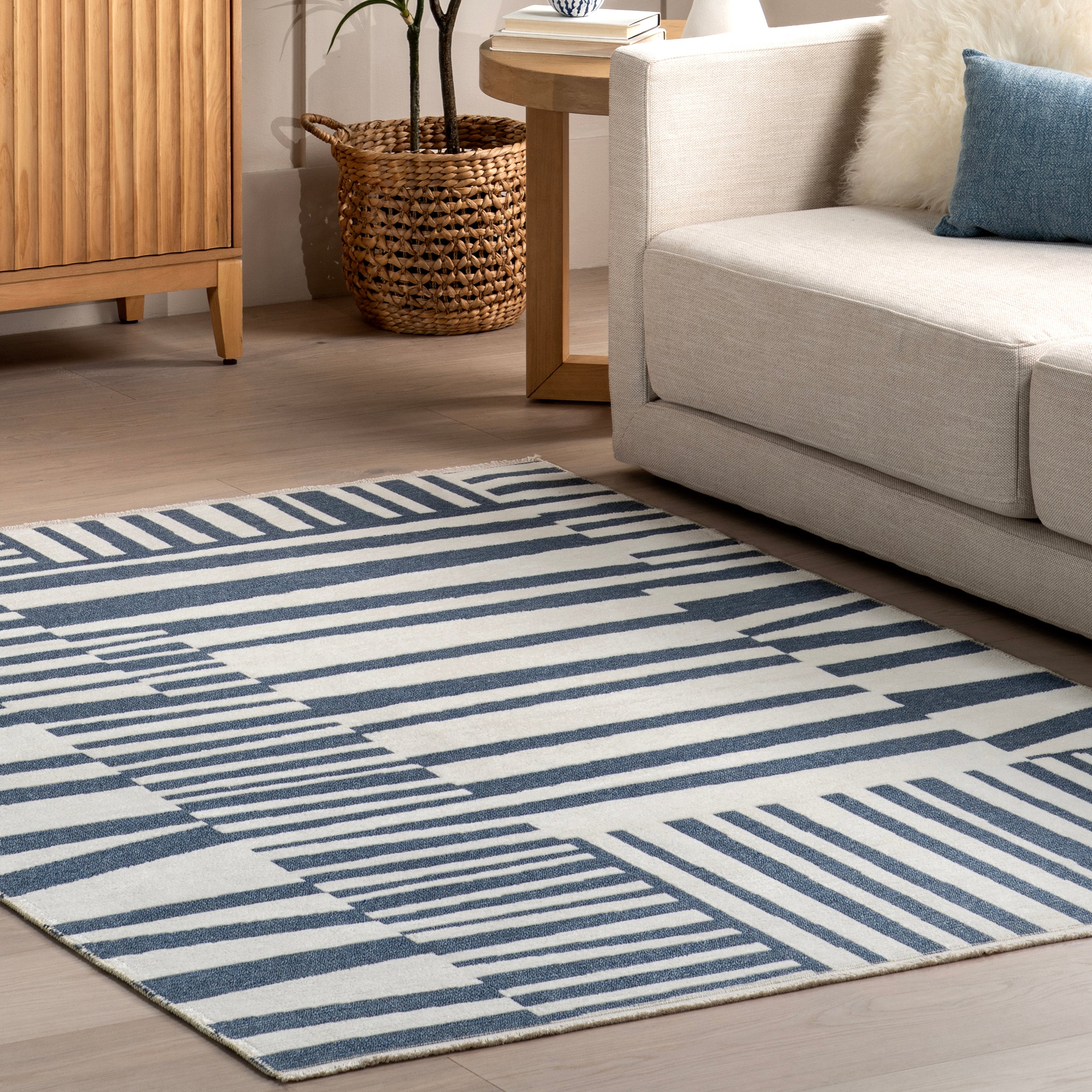 Kelcey Abstract Striped Machine Washable Area Rug - Image 18