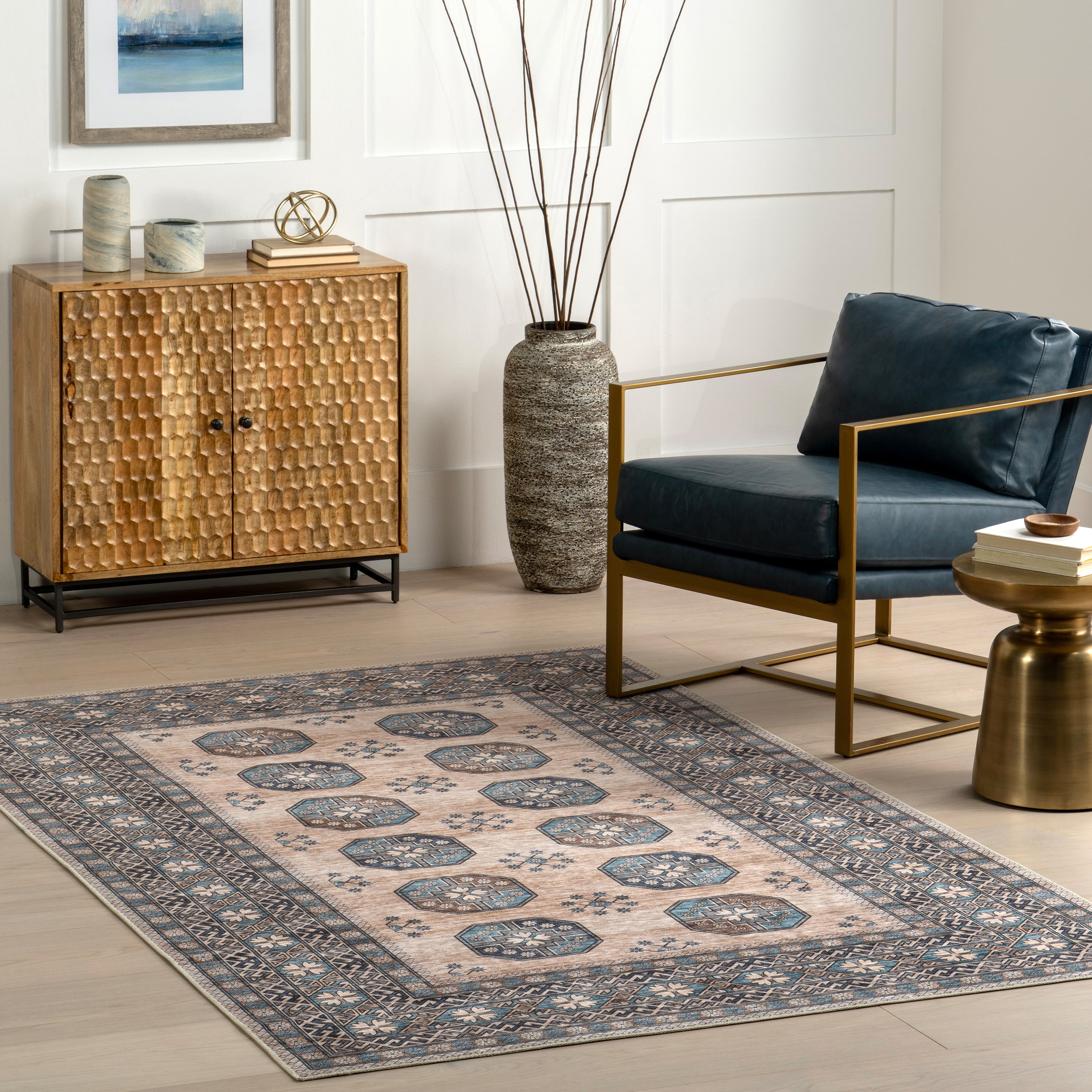 Idra Multi Medallion Stain-Resistant Machine Washable Area Rug - Image 2