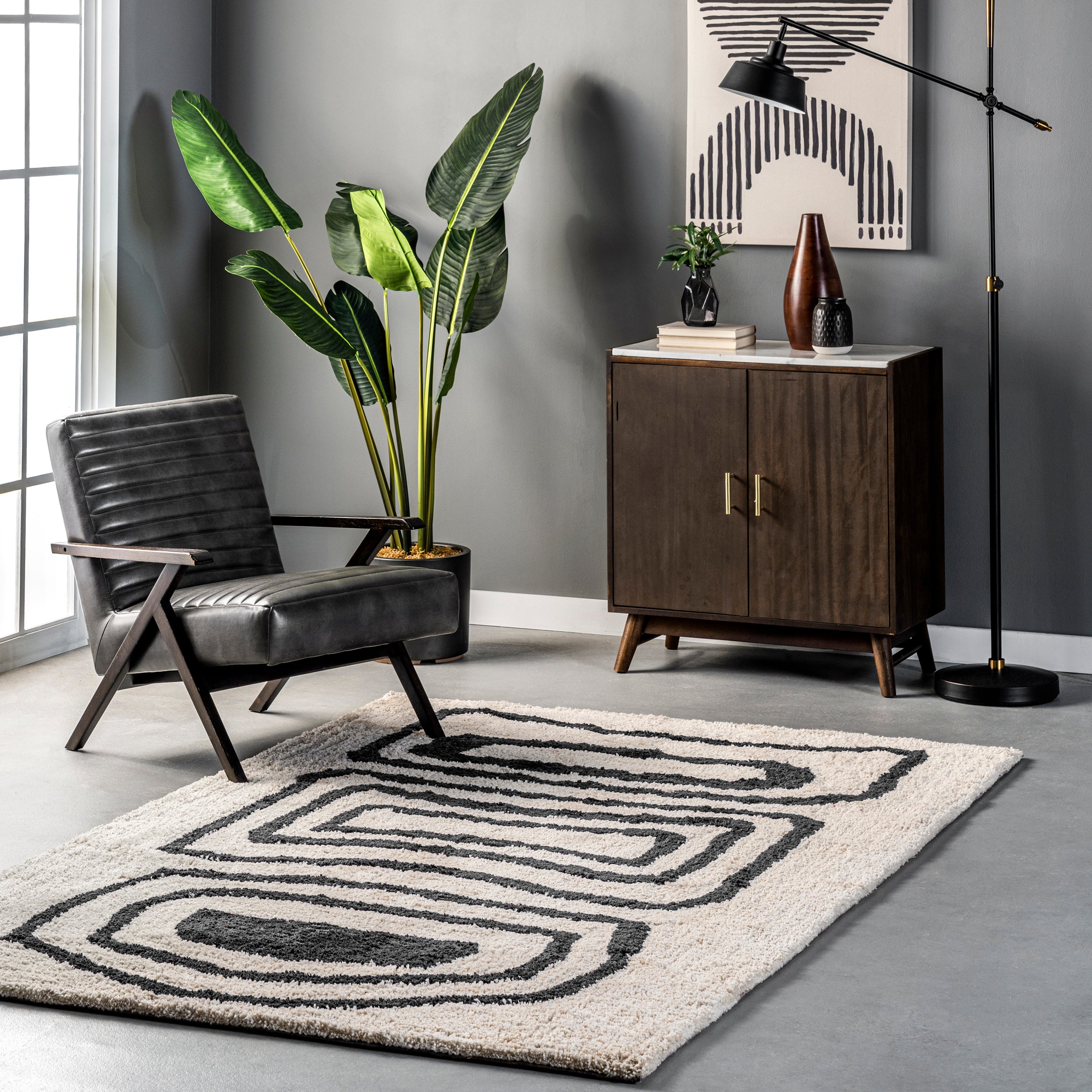Mica Abstract Circles Shag Area Rug - Image 2