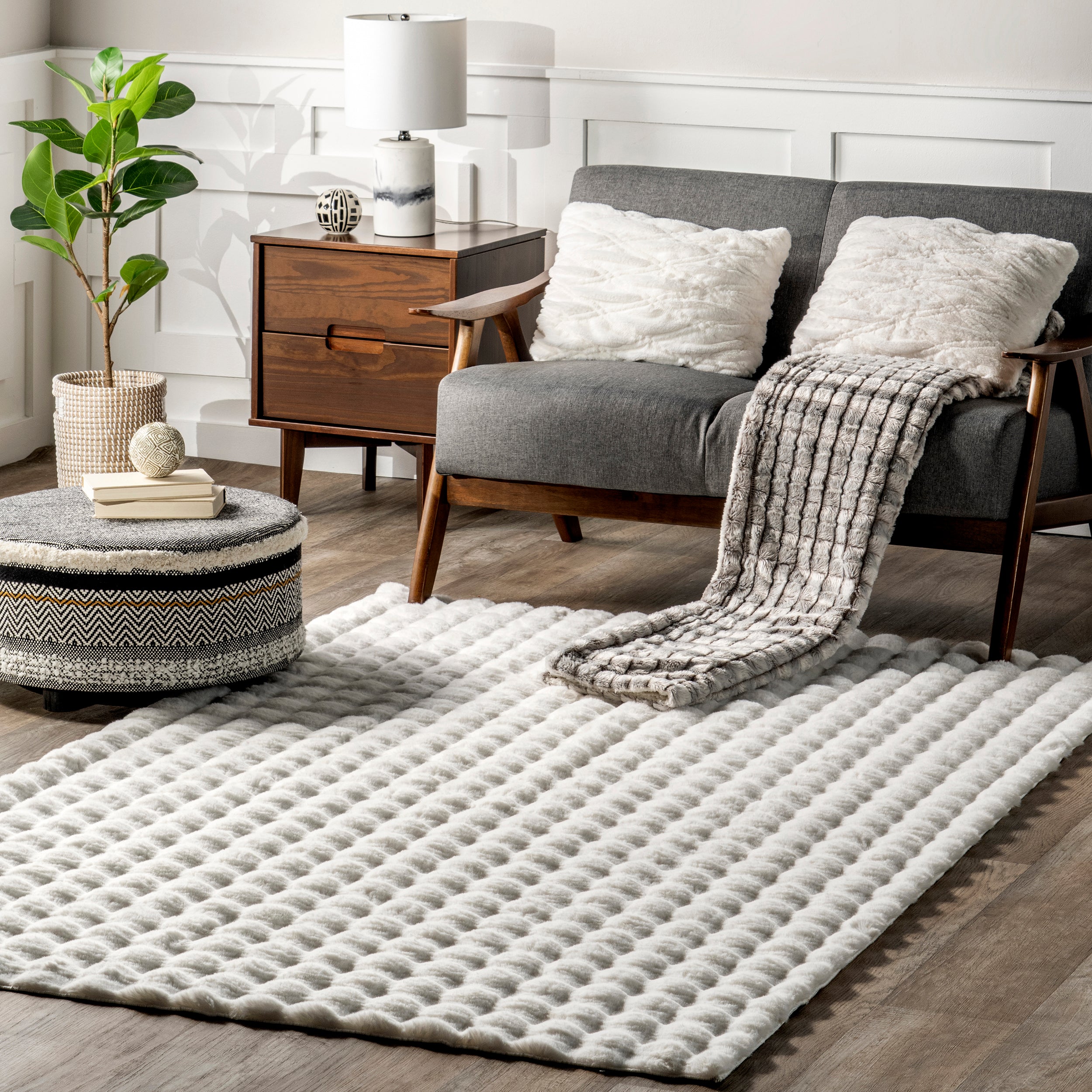 Jeni Solid Faux Rabbit Machine Washable Area Rug - Image 2
