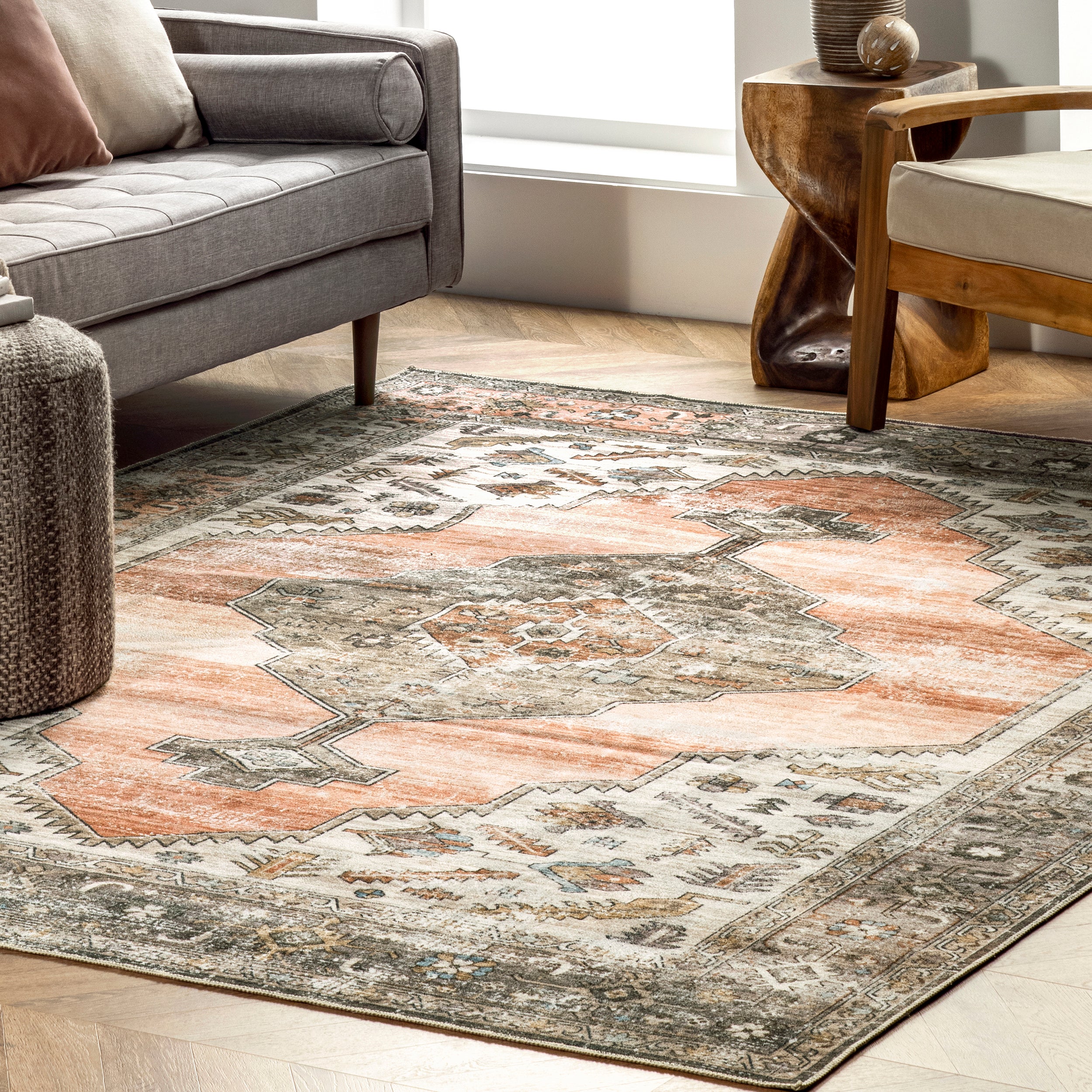 Gracie Distressed Medallion Machine Washable Area Rug - Image 9