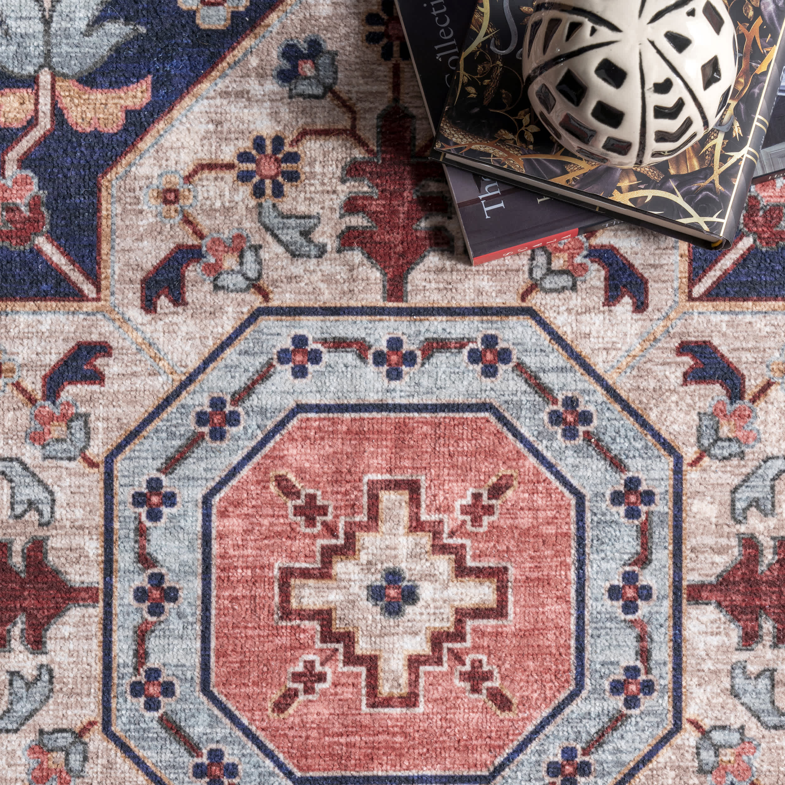 Amber Machine Washable Floral Aztec Area Rug - Image 6