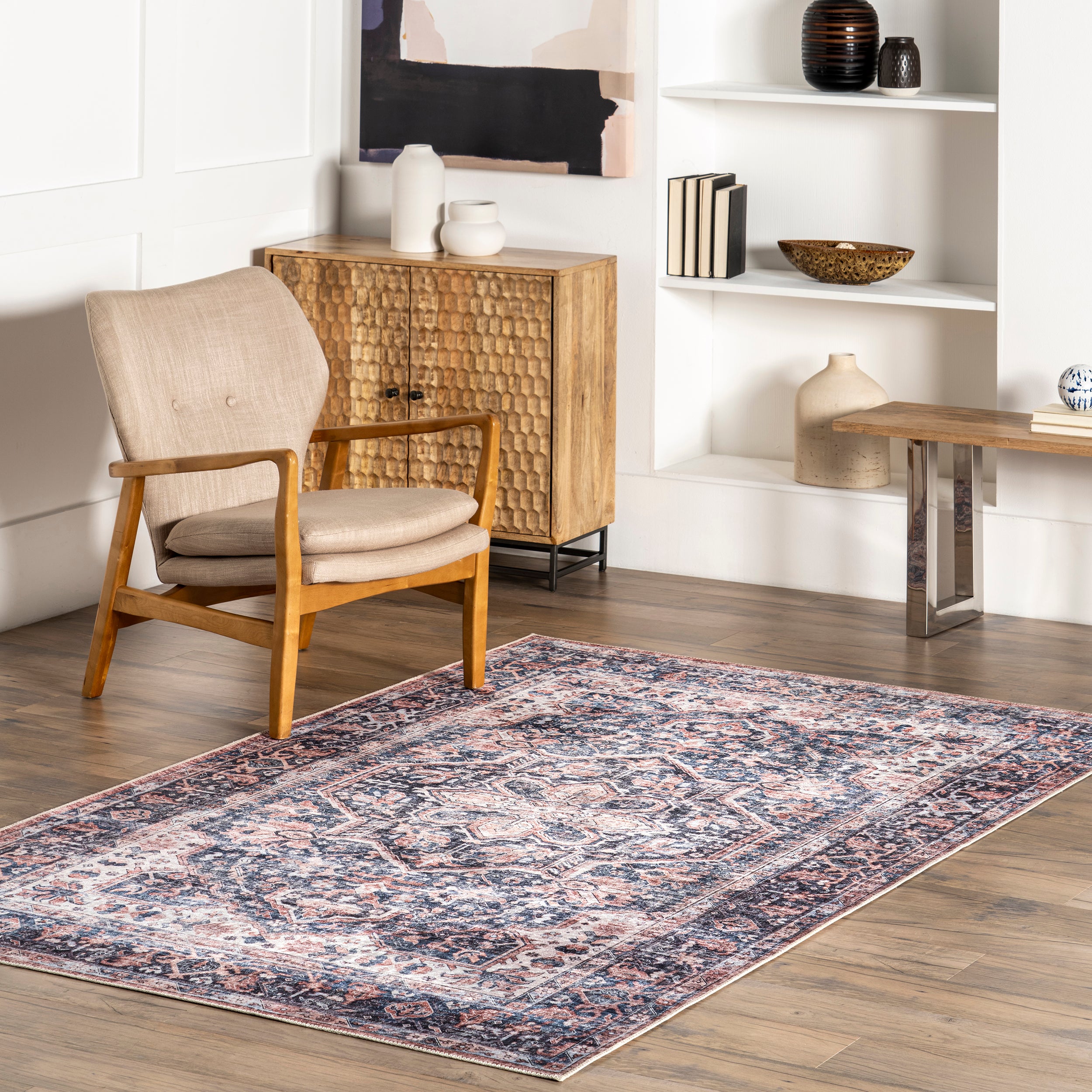 Kay Distressed Stain-Resistant Machine Washable Area Rug - Image 2