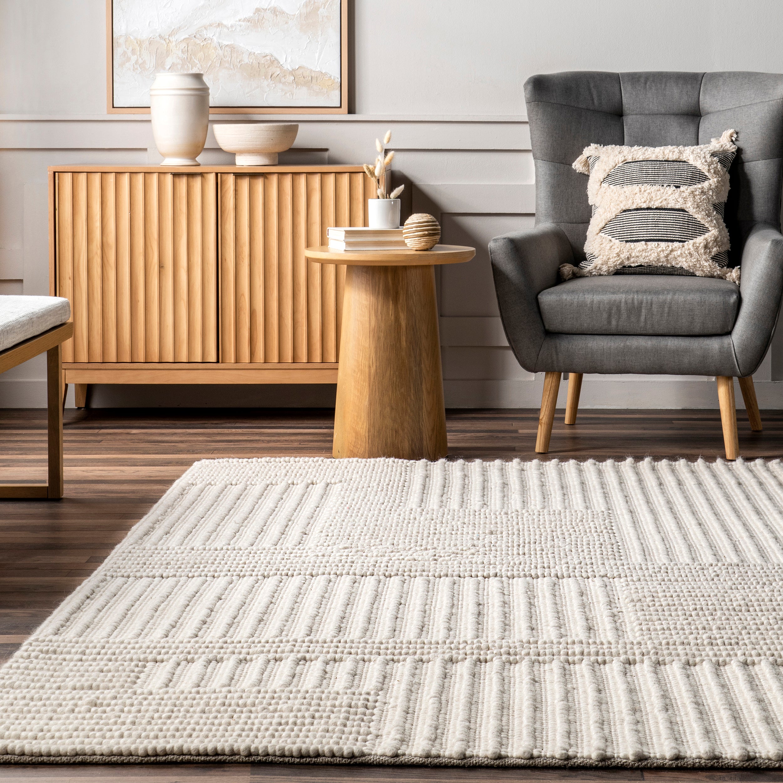 Dorene Contemporary High-Low Striped Wool Area Rug - Image 8