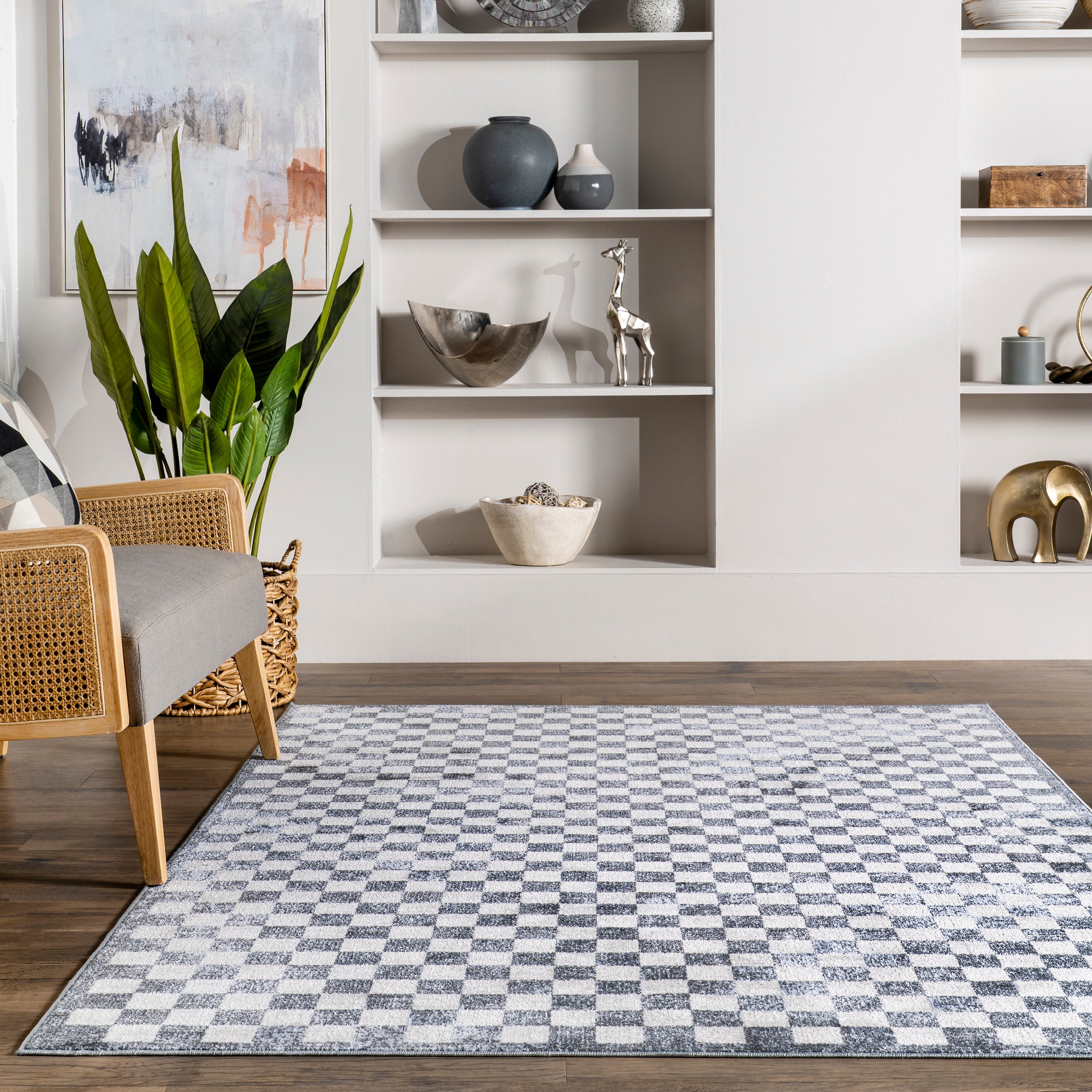 Ashanti Vintage Checkers Machine Washable Area Rug - Image 8
