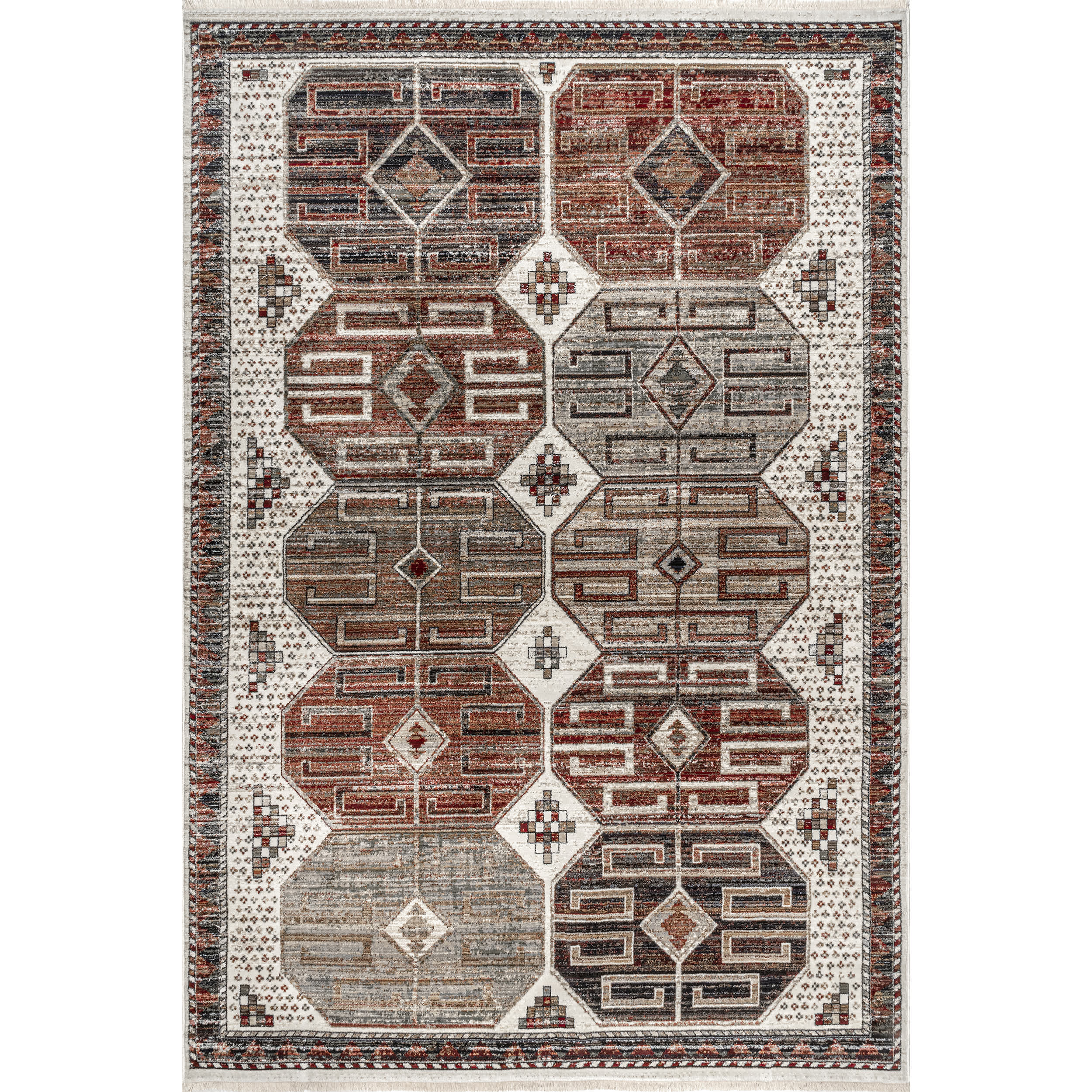 Evie Global Inspired Emblem Fringe Area Rug