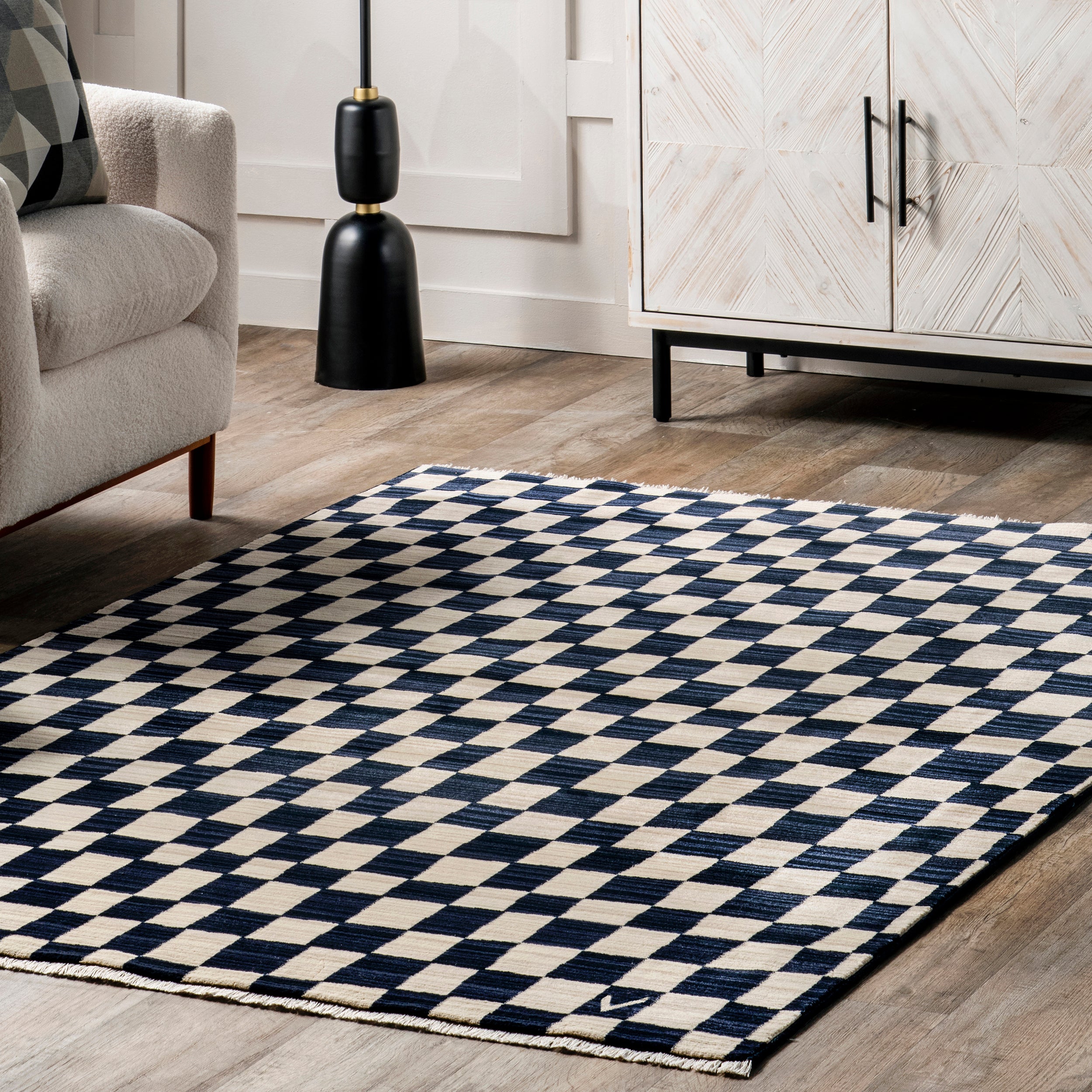 Dominique Abstract Checkered Fringe Area Rug - Image 9